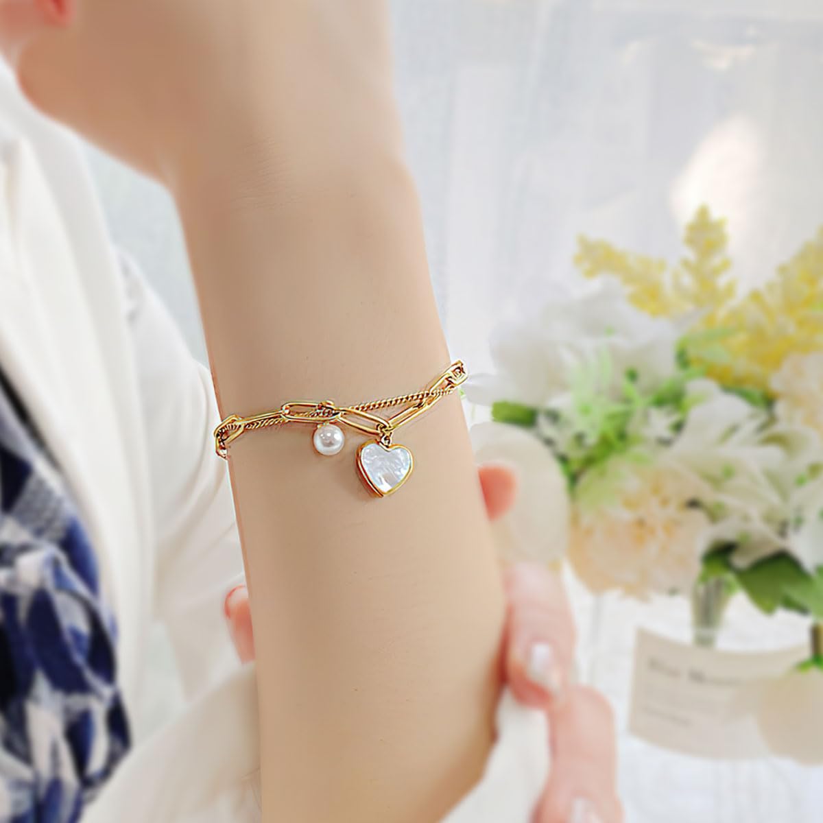 Sterling Silver Heart Clasp Snake Chain Bracelet, Compatible with Charms, Gift for Her with Gift Box