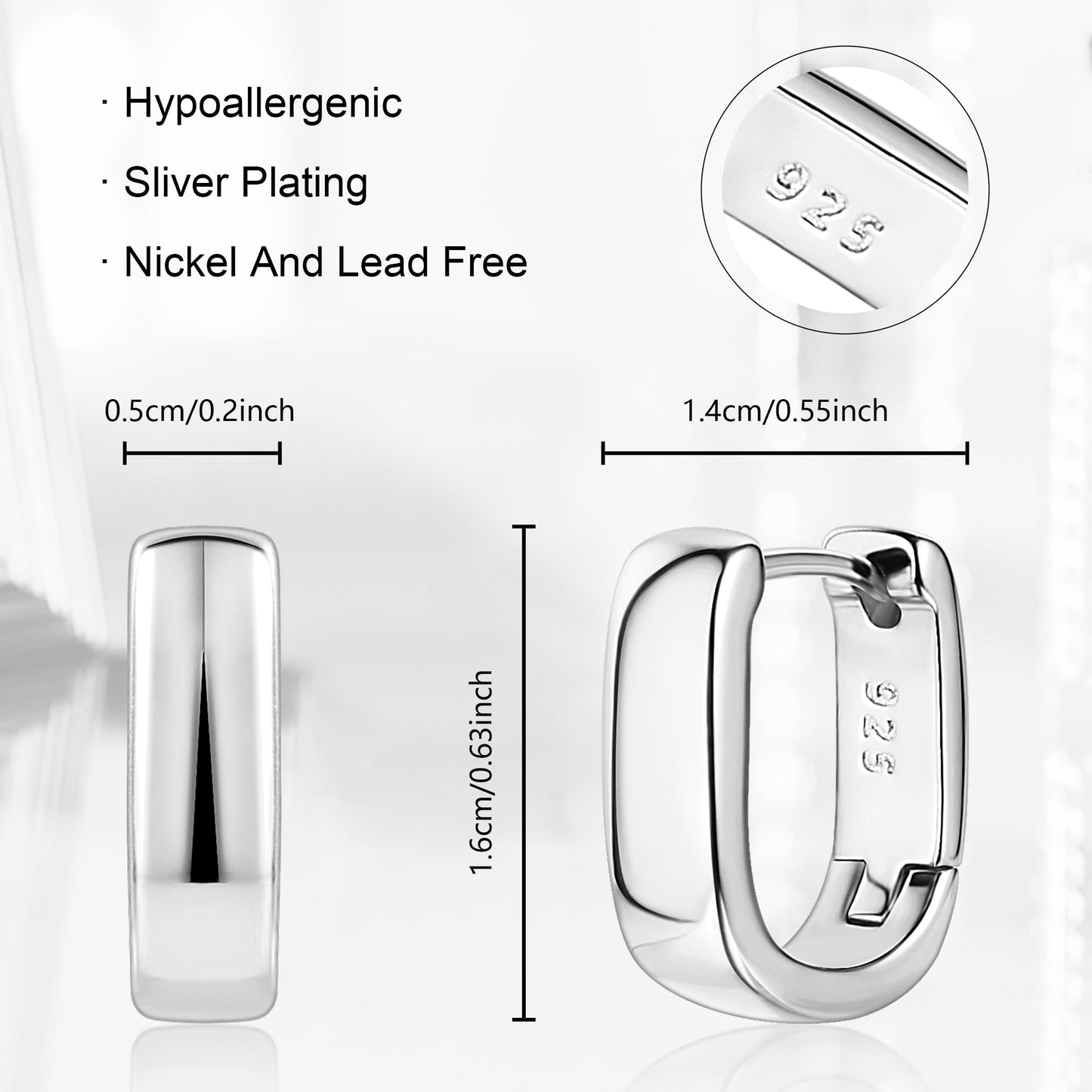 S925 Sterling Silver Large Hoop Earrings for Women, Hypoallergenic Lightweight Thick Hoops, 35-70mm