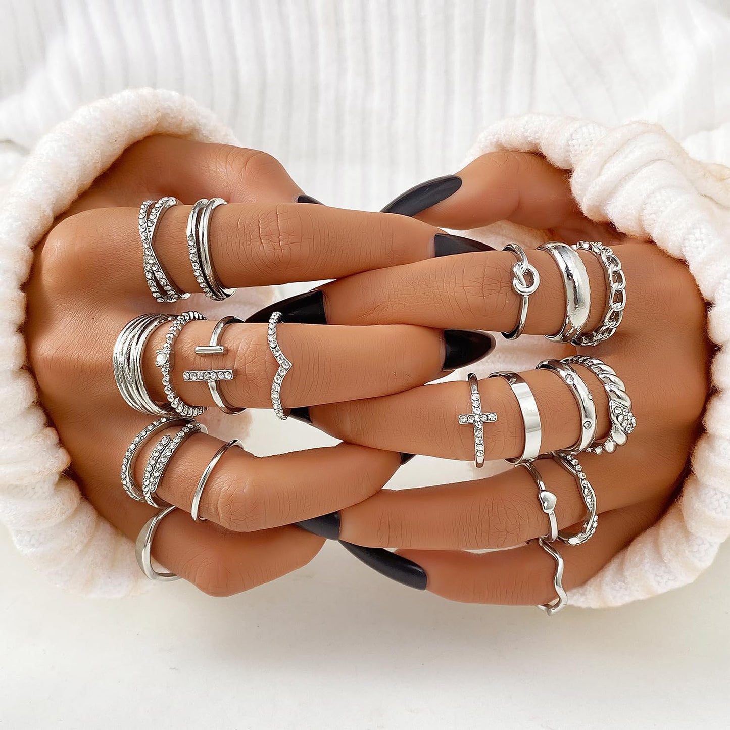 KISS WIFE Gold Silver Black Knuckle Rings Set for Women, Dainty Simple Stackable Finger Rings Pack, Trendy Cute Mixed Size Rings for Thumb & Knuckle Layering, Fashion Jewelry Gift