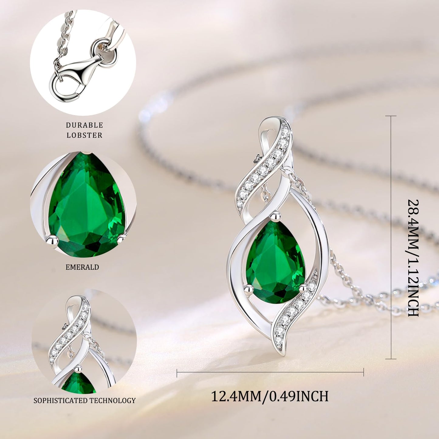 S925 Sterling Silver Birthstone Teardrop Necklace, Infinity Love Pendant, 16"+2" Gift for Women, Girls, and Mom