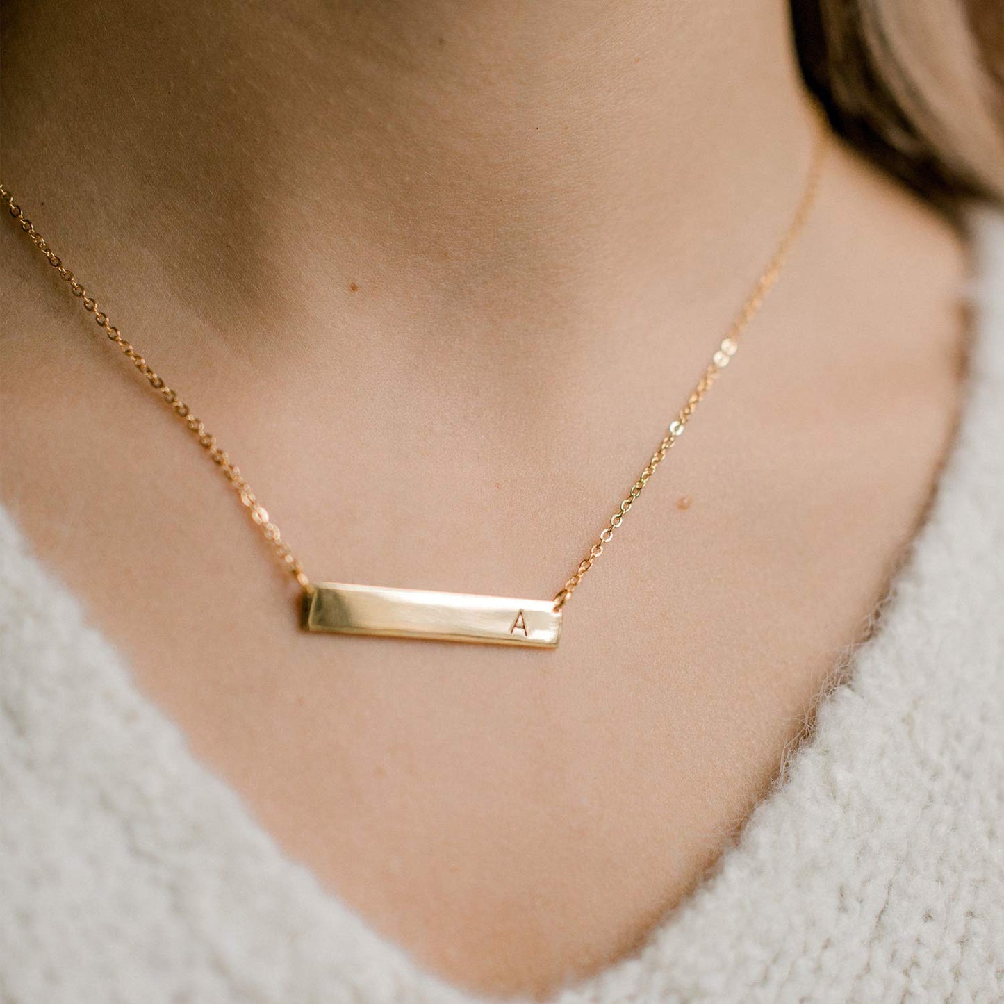 18K Gold Plated Bar Pendant Necklace, Dainty Initial Letter Necklace in Stainless Steel for Women