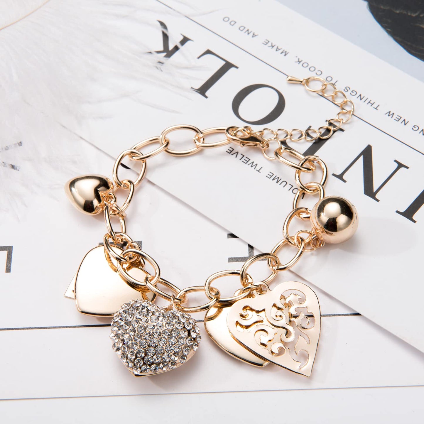 Sterling Silver Heart Clasp Snake Chain Bracelet, Compatible with Charms, Gift for Her with Box