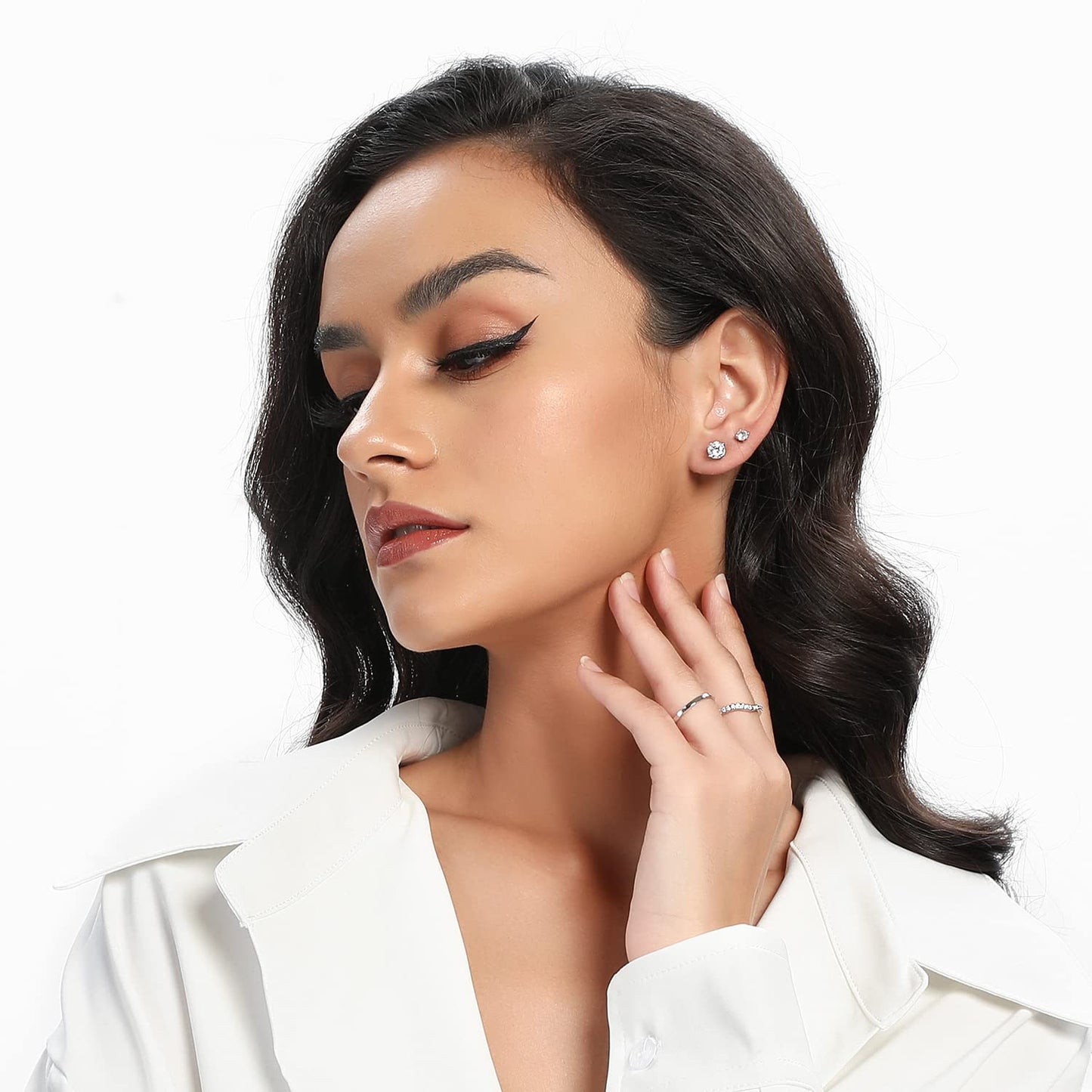 PAVOI 14K Gold Plated Sterling Silver Posts Dainty Mini Multi-Shape Flat Back Stud Earring Pack for Women | Helix Cartilage Piercing Jewelry