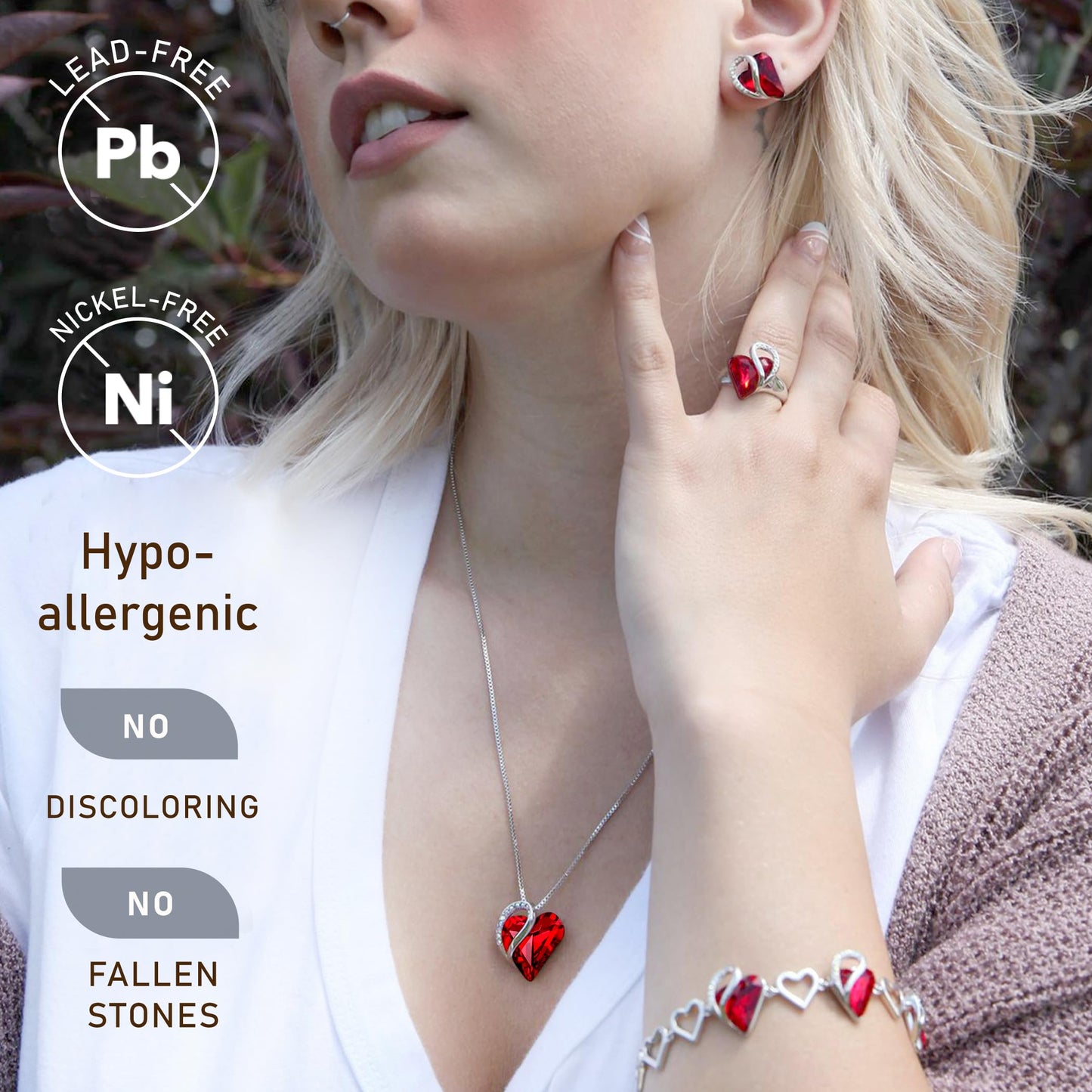 Infinity Love Birthstone Heart Crystal Pendant Necklace, Silver Plated, 18"+2" Adjustable Chain, Jewelry Gift for Women