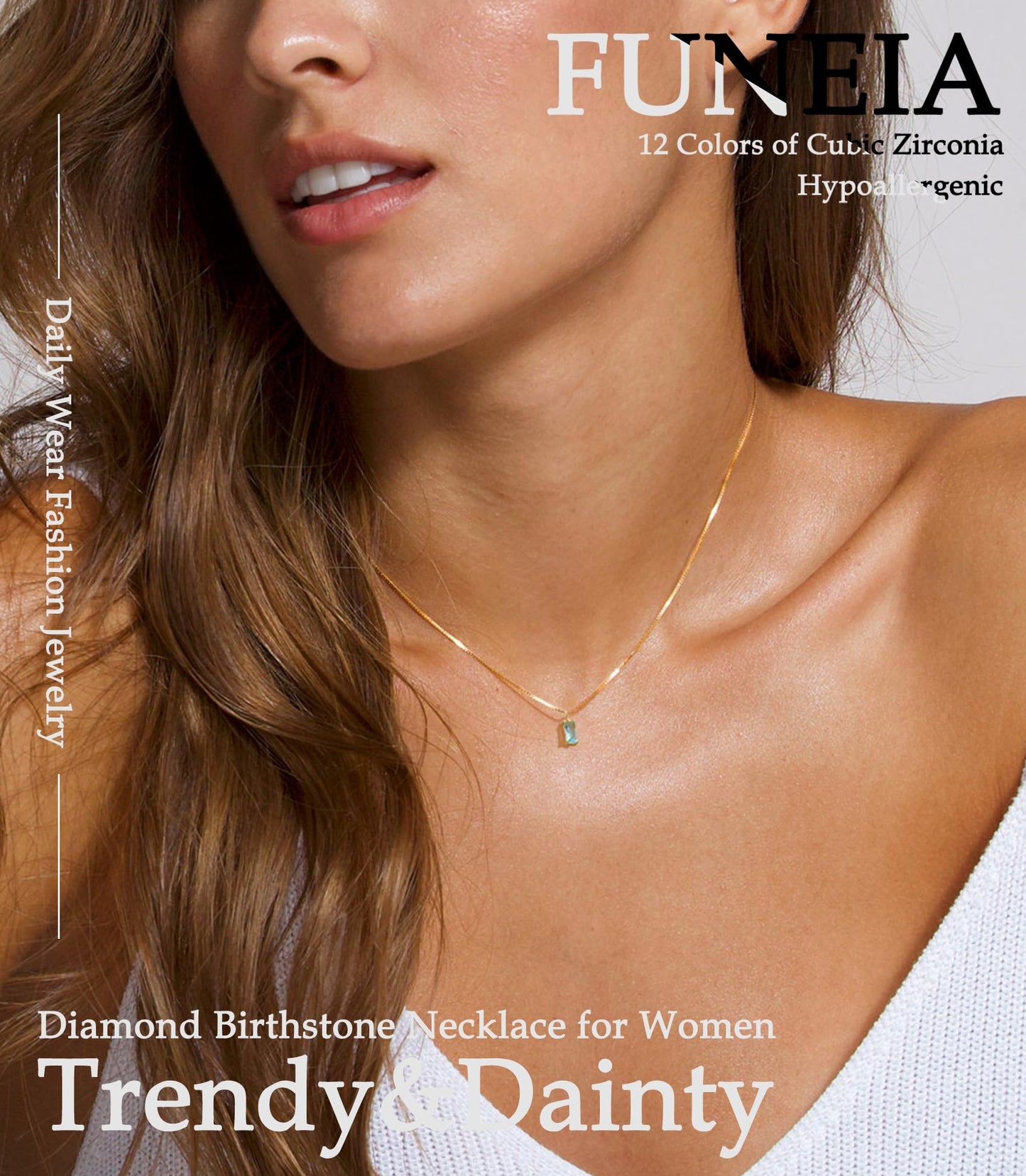 14K Gold Plated Emerald Birthstone Necklace for Women, Blue Green Cubic Zirconia Pendant, Dainty Birthday Jewelry Gift