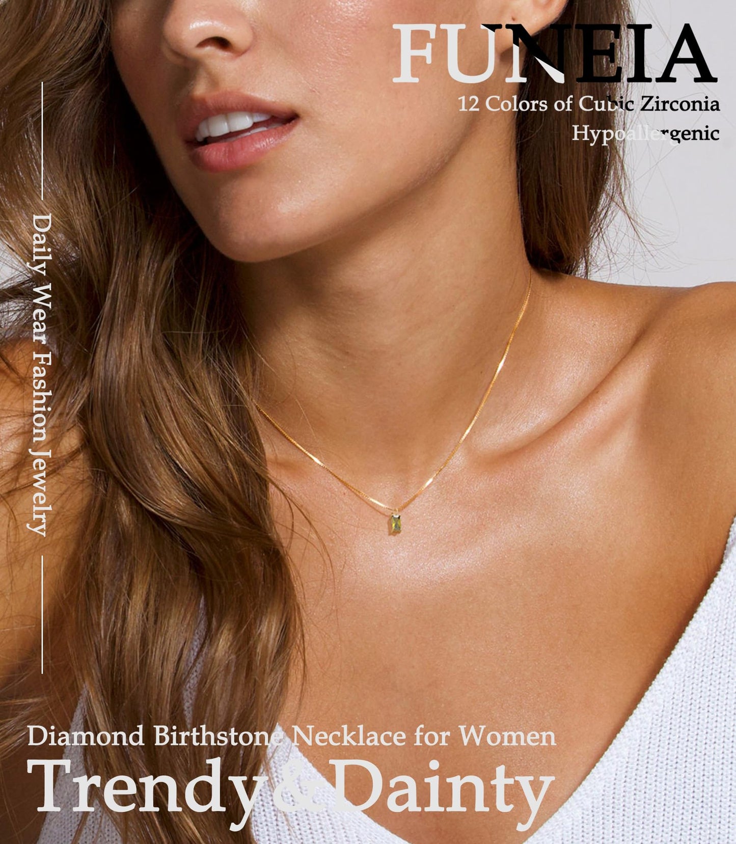 14K Gold Plated Diamond Necklace for Women, Emerald Birthstone Pendant with Blue Green Cubic Zirconia, Dainty Jewelry Gift