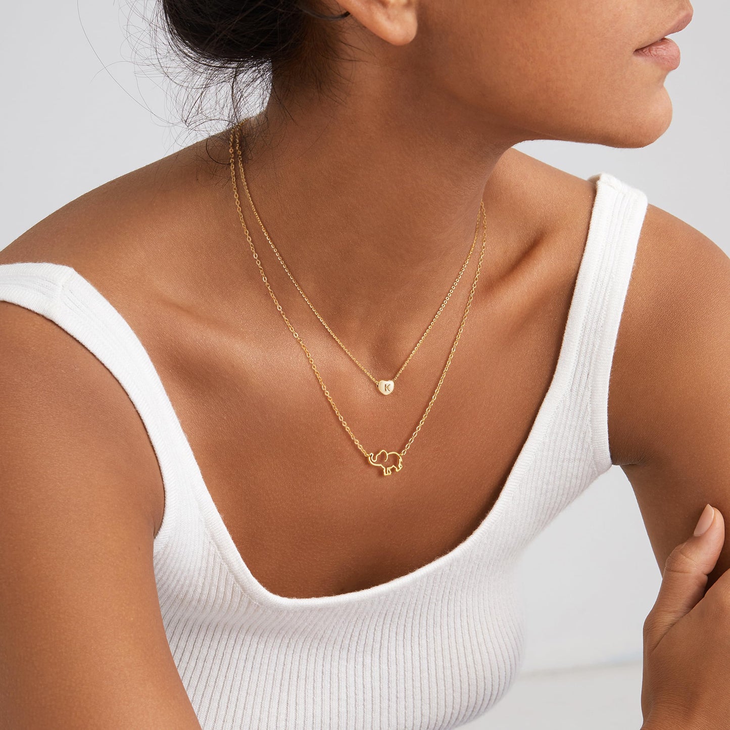 14K Gold Plated Initial Necklace for Women, Round A-Z Letter Monogram Pendant on Figaro Chain