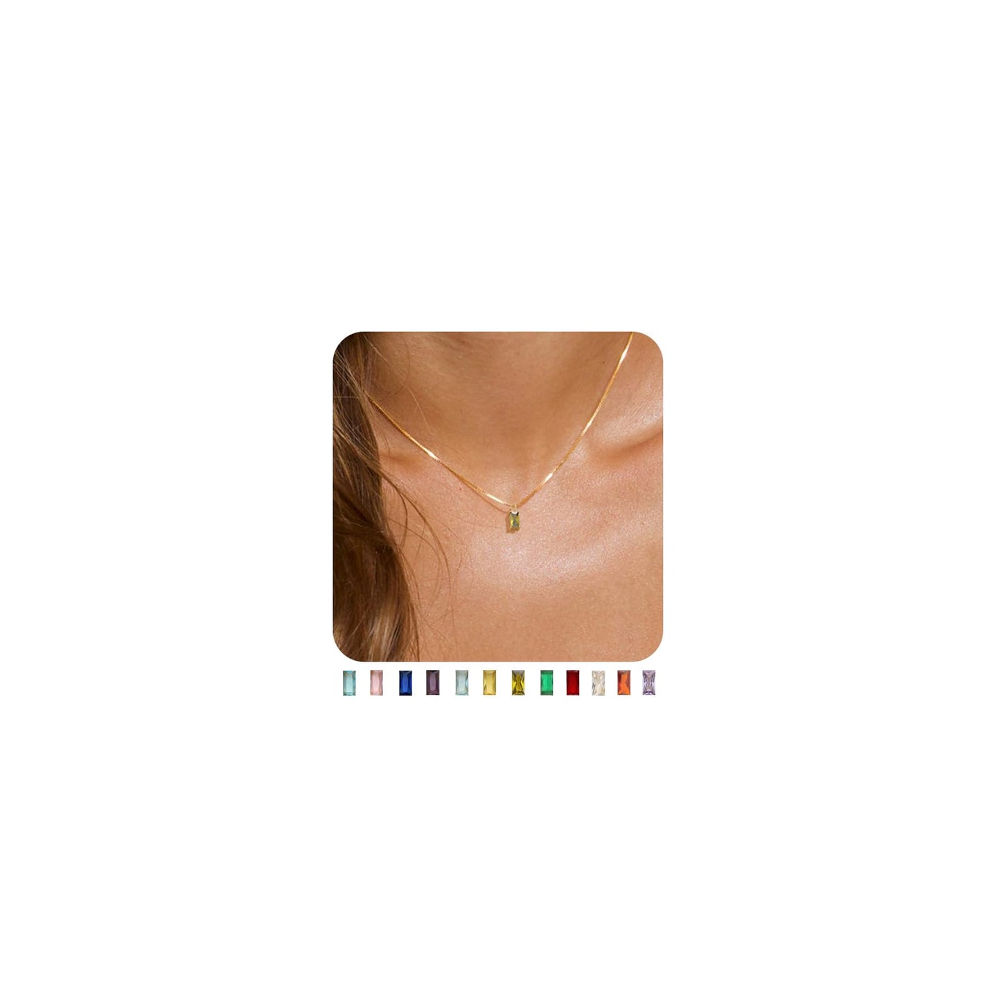 14K Gold Plated Diamond Necklace for Women, Emerald Birthstone Pendant with Blue Green Cubic Zirconia, Dainty Jewelry Gift