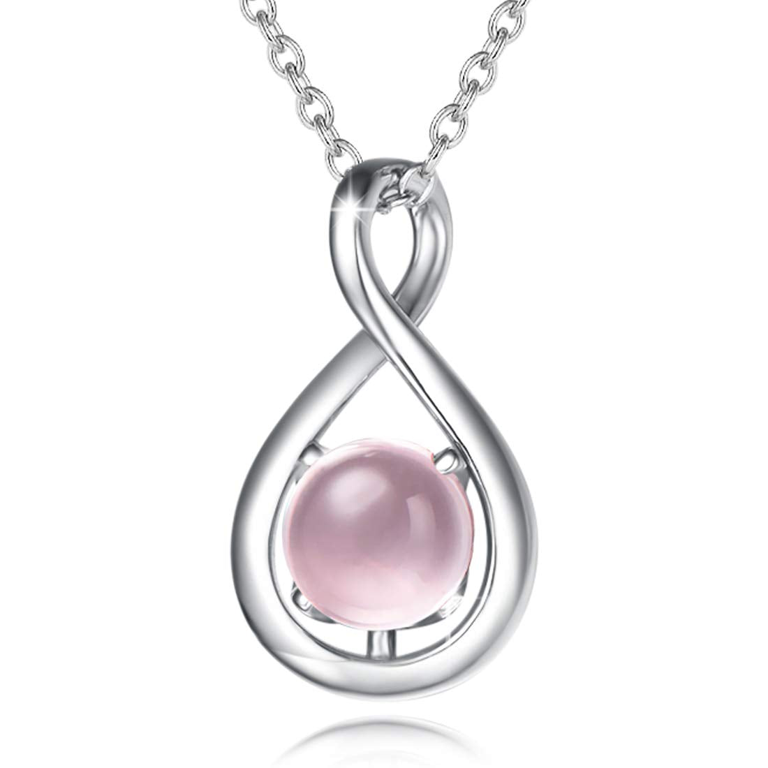 Sterling Silver Birthstone Infinity Pendant Necklace, Dainty 16"+2" Chain, Anniversary or Birthday Jewelry Gift for Women