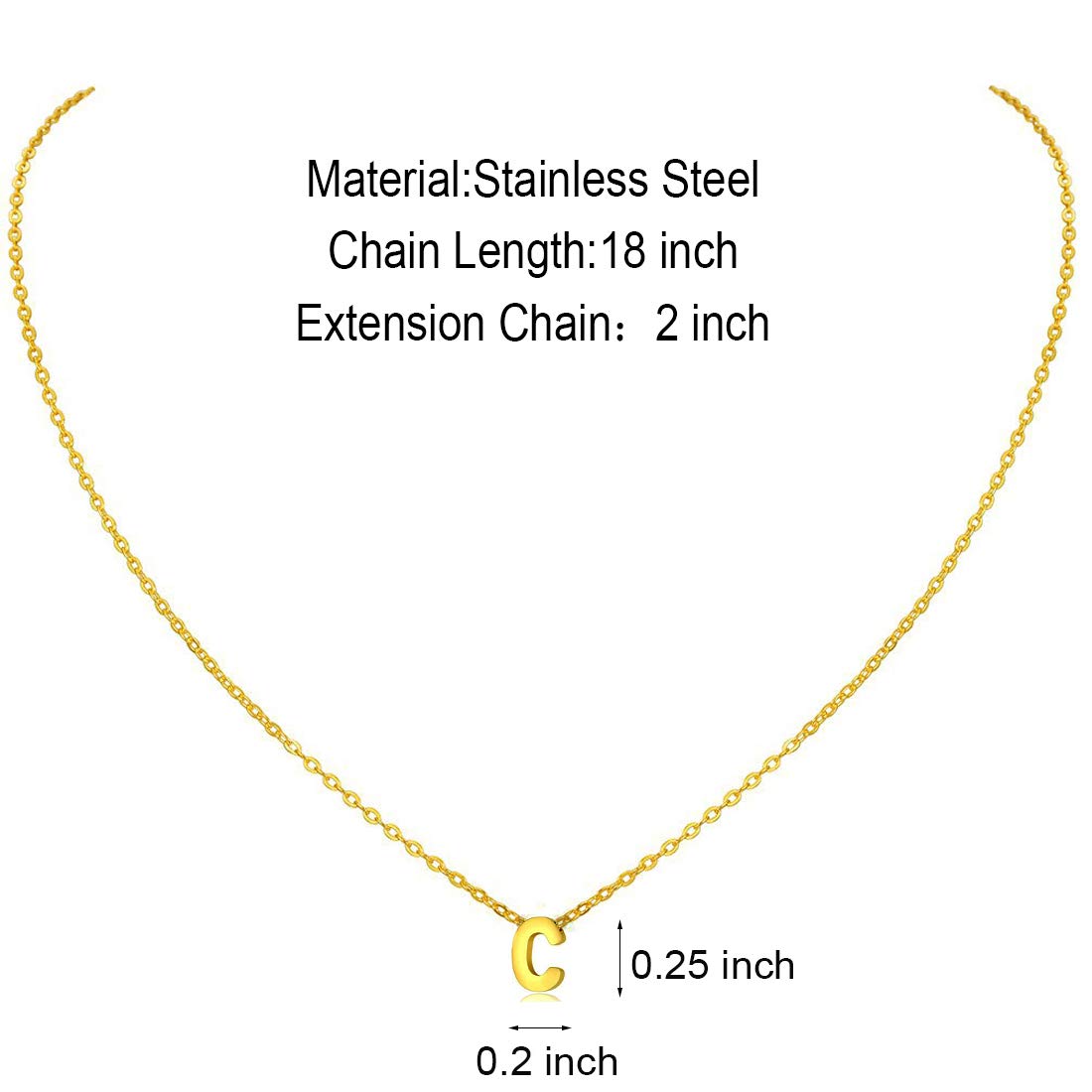 18K Gold Plated Tiny Initial Necklace, Personalized Small Letter Pendant for Women