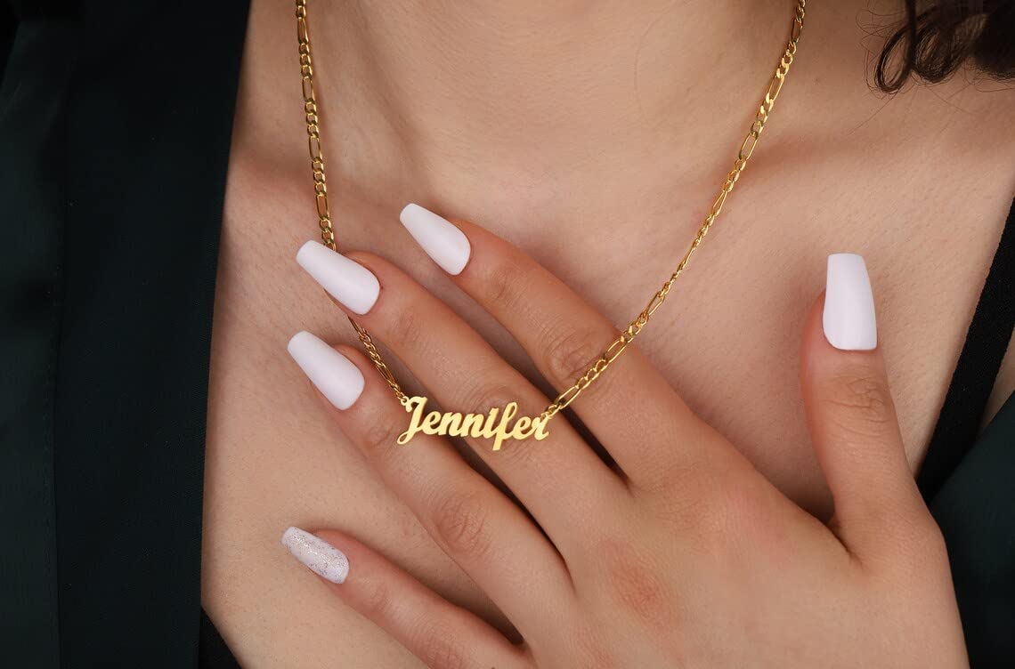 Personalized 18K Gold Plated Name Necklace, Custom Name Plate Pendant Jewelry Gift for Women