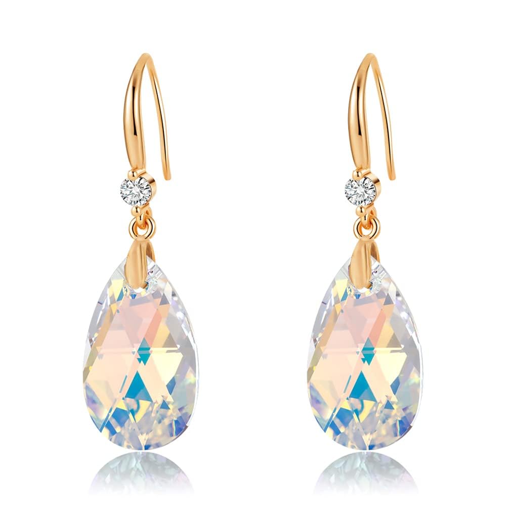 Sterling Silver & Gold Disc Leverback Drop Earrings for Women, Hypoallergenic Hammered Circle Dangle Jewelry Gifts