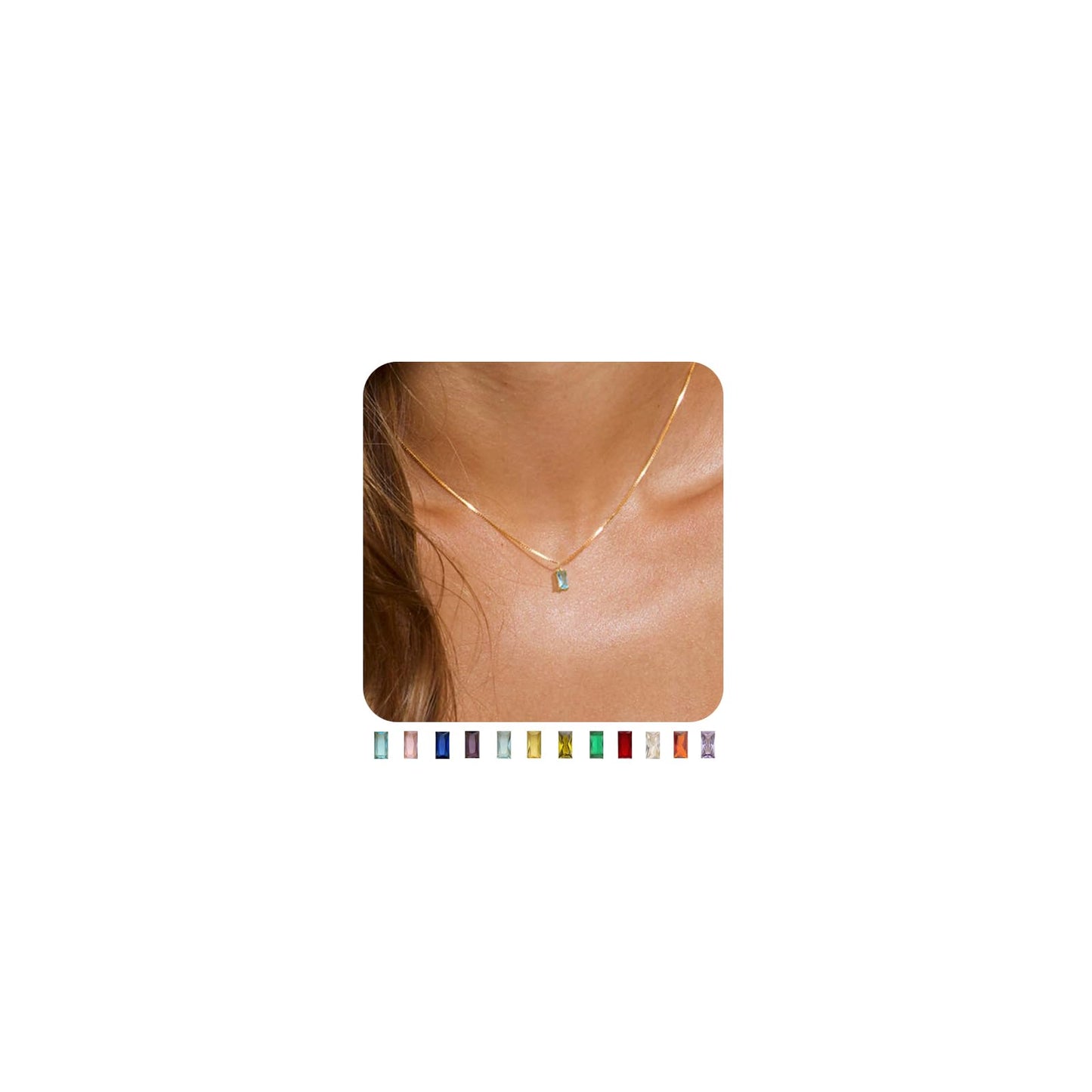 14K Gold Plated Emerald Birthstone Necklace for Women, Blue Green Cubic Zirconia Pendant, Dainty Birthday Jewelry Gift