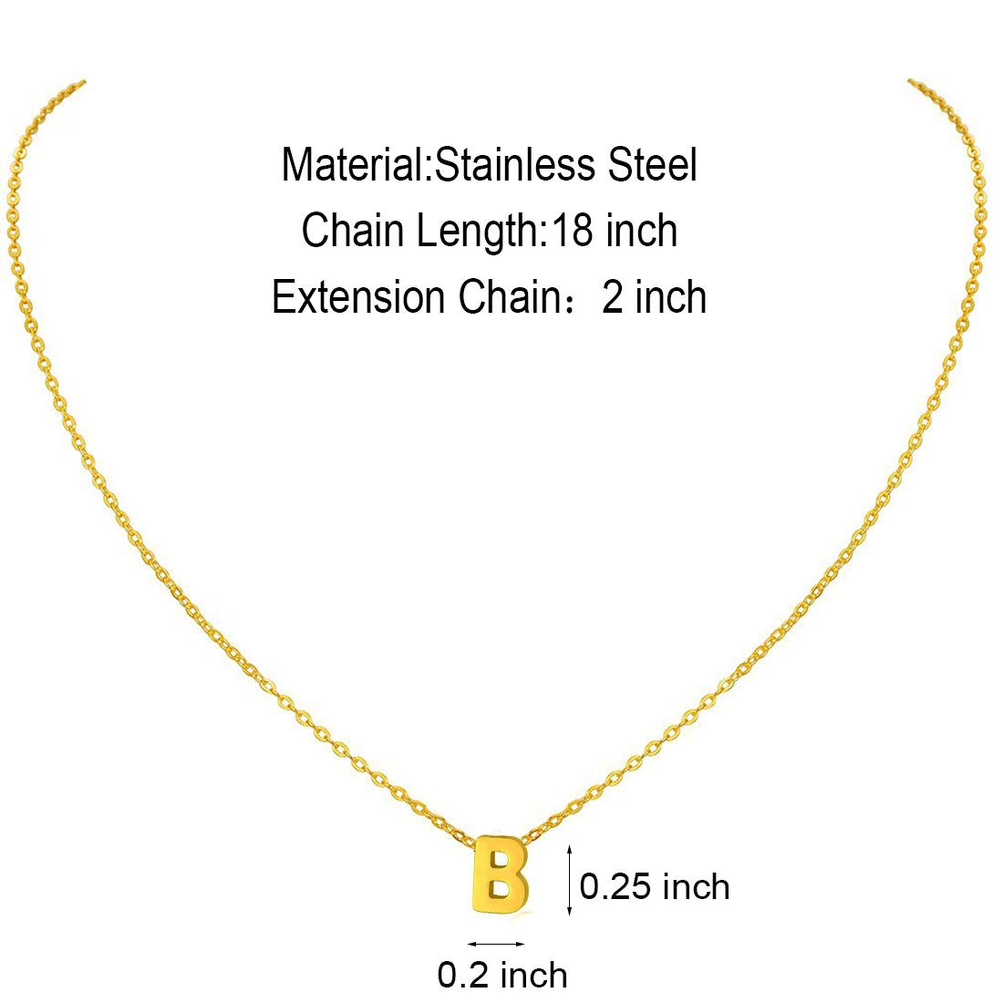 Tiny Initial Necklace for Women, 18K Gold Plated, Personalized Small Letter Name Pendant