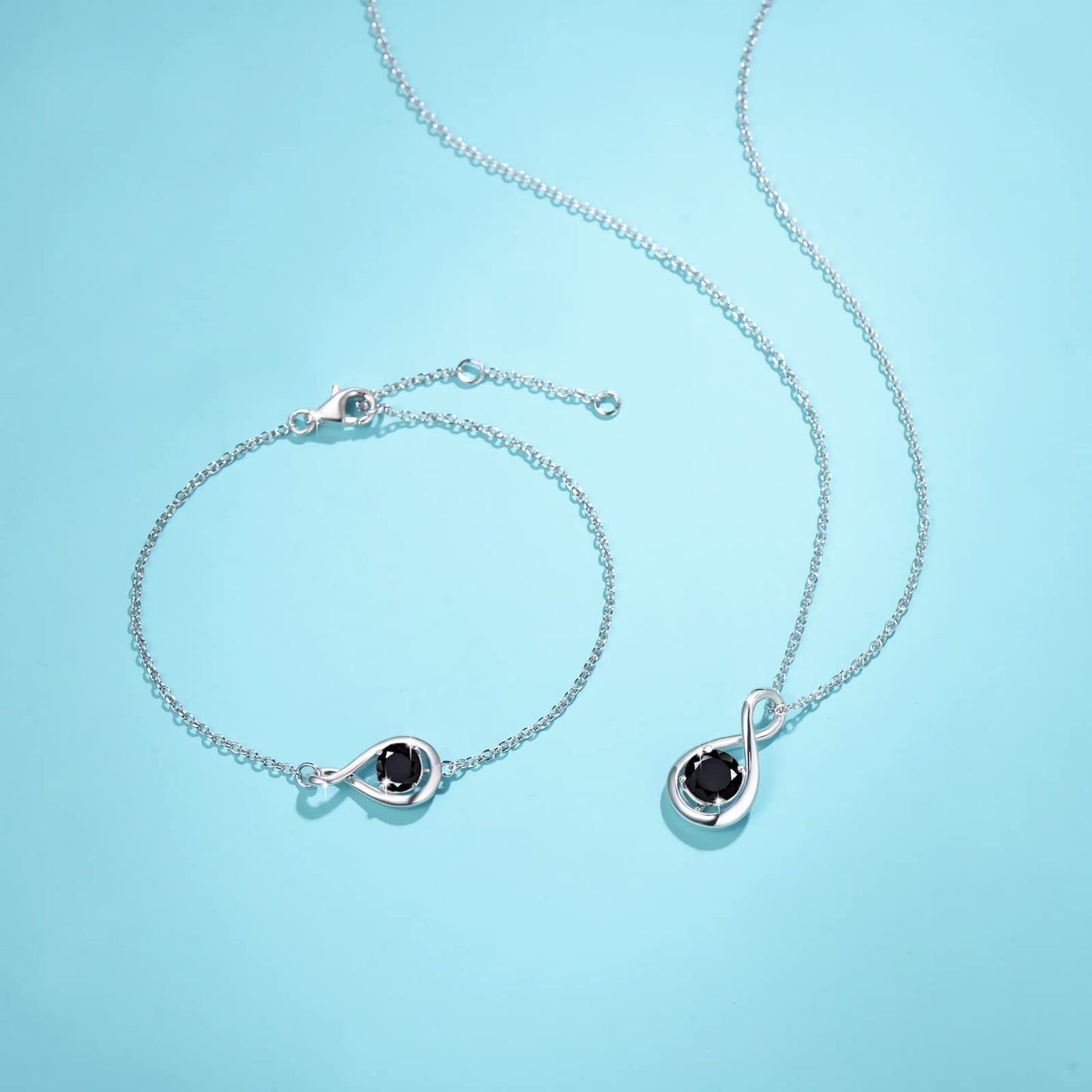 Sterling Silver Birthstone Infinity Pendant Necklace, 16"+2" Chain, Dainty Jewelry Gift for Women and Girls