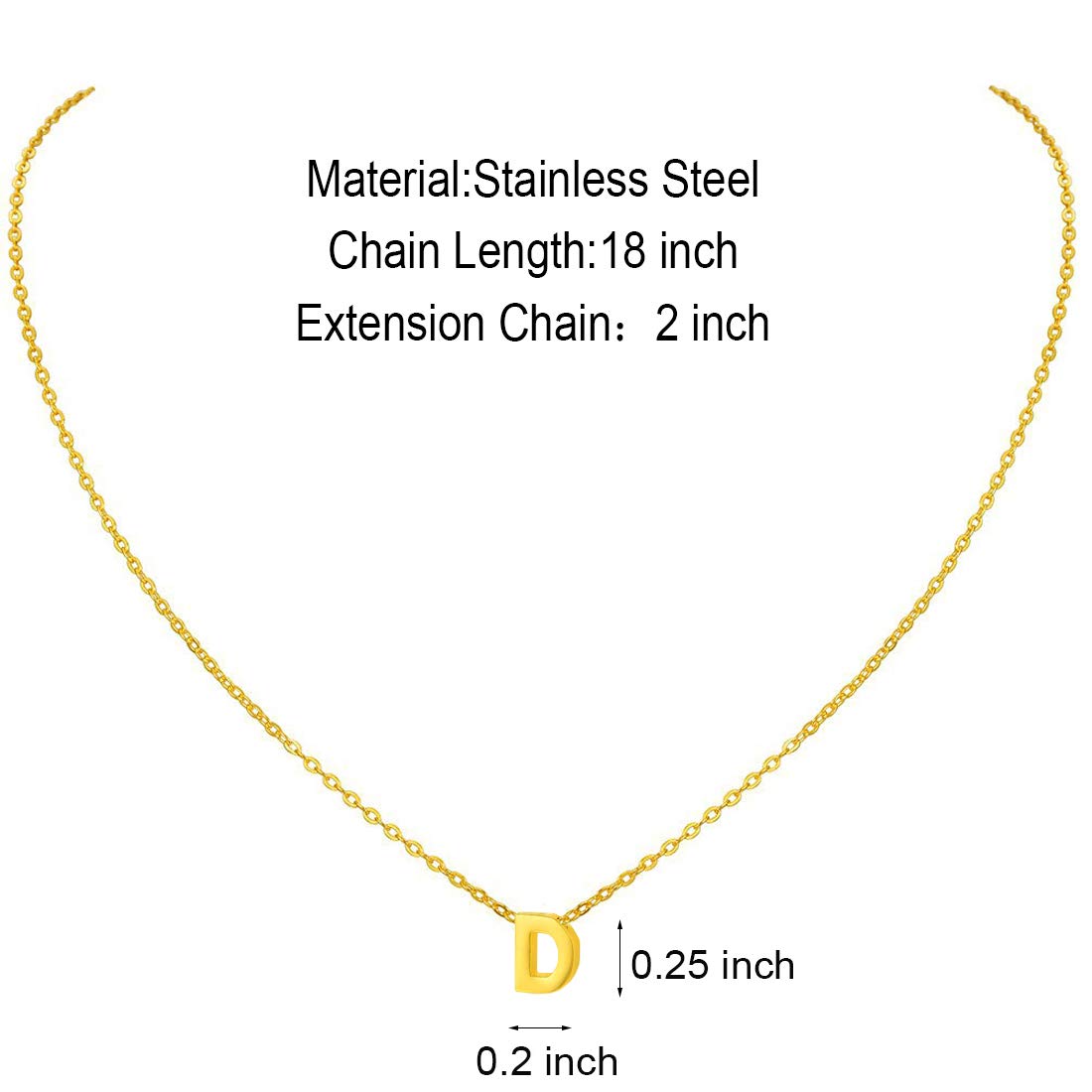 Tiny Initial Necklace, 18K Gold Plated, Personalized Name Pendant for Women