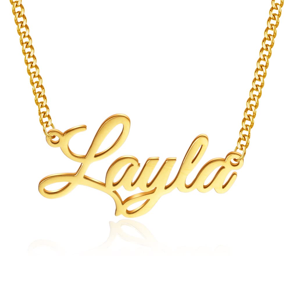 Personalized Name Necklace, 18K Gold Plated Custom Name Pendant Jewelry Gift for Women