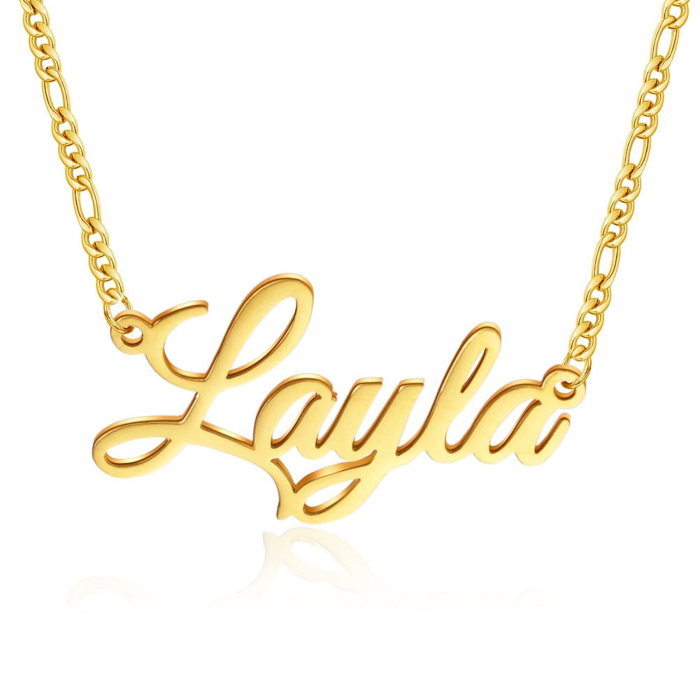 Personalized 18K Gold Plated Name Necklace, Custom Name Plate Pendant Jewelry Gift for Women