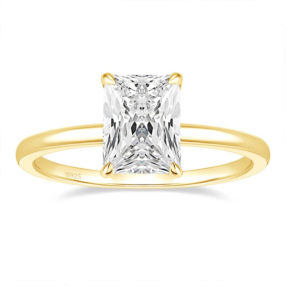 3CT 925 Sterling Silver Radiant Cut Cubic Zirconia Engagement Ring for Women, Solitaire CZ Wedding & Promise Ring, Size 3-11
