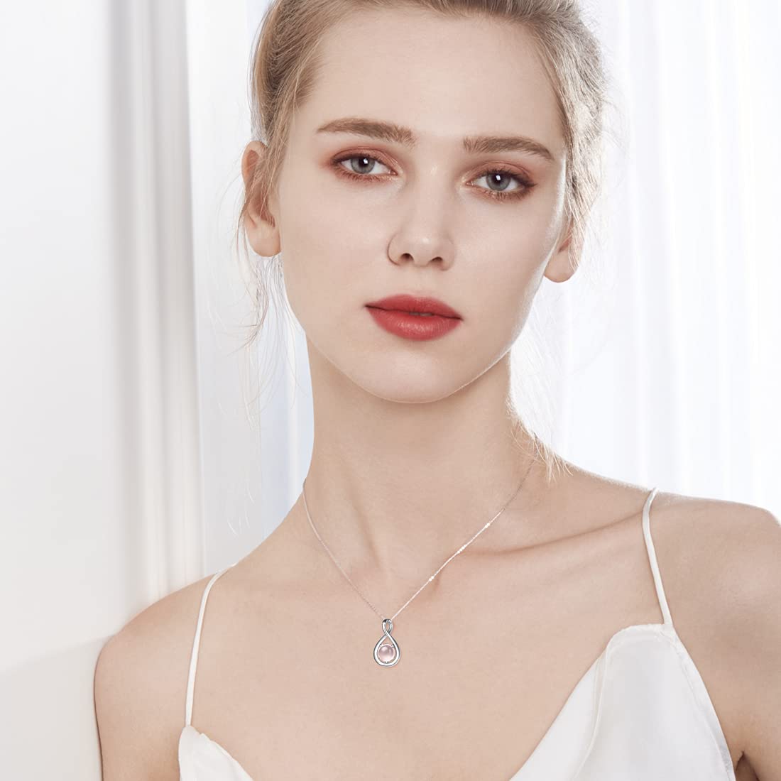 Sterling Silver Birthstone Infinity Pendant Necklace, Dainty 16"+2" Chain, Anniversary or Birthday Jewelry Gift for Women