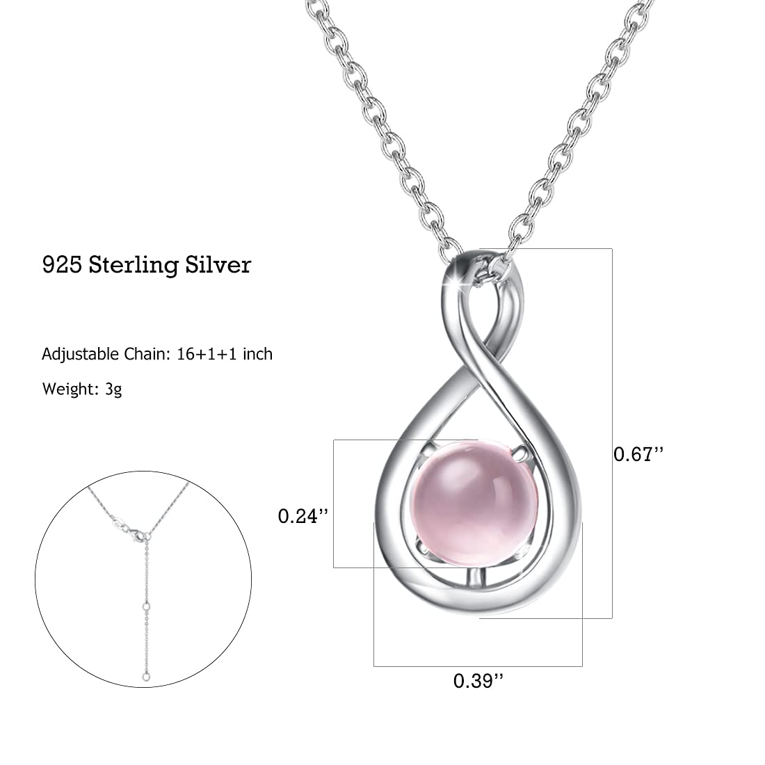 Sterling Silver Birthstone Infinity Pendant Necklace, Dainty 16"+2" Chain, Anniversary or Birthday Jewelry Gift for Women