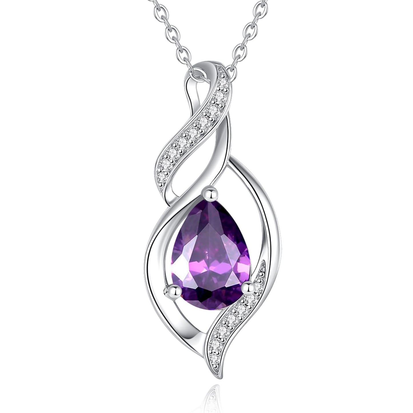 S925 Sterling Silver Birthstone Teardrop Necklace, Infinity Love Pendant, 16"+2" Birthday Gift for Women and Girls