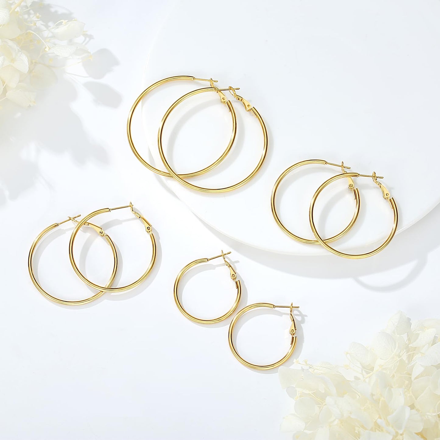 3 Pairs Gold Hoop Earrings Set for Women & Teens, Trendy Chunky & Dainty Huggie Hoops
