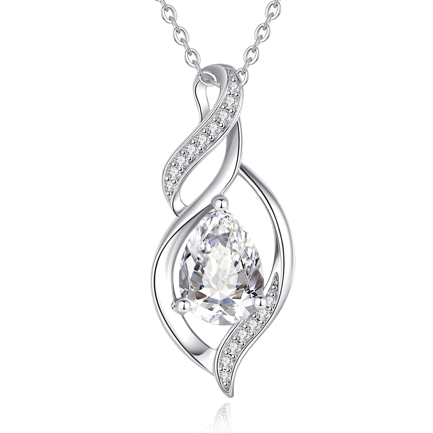 S925 Sterling Silver Birthstone Teardrop Necklace, Infinity Love Pendant, 16"+2" Birthday Gift for Women and Mom