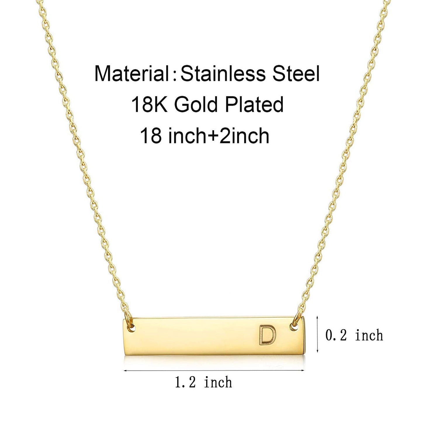 18K Gold Plated Bar Pendant Necklace, Dainty Stainless Steel Initial Letter Necklace for Women