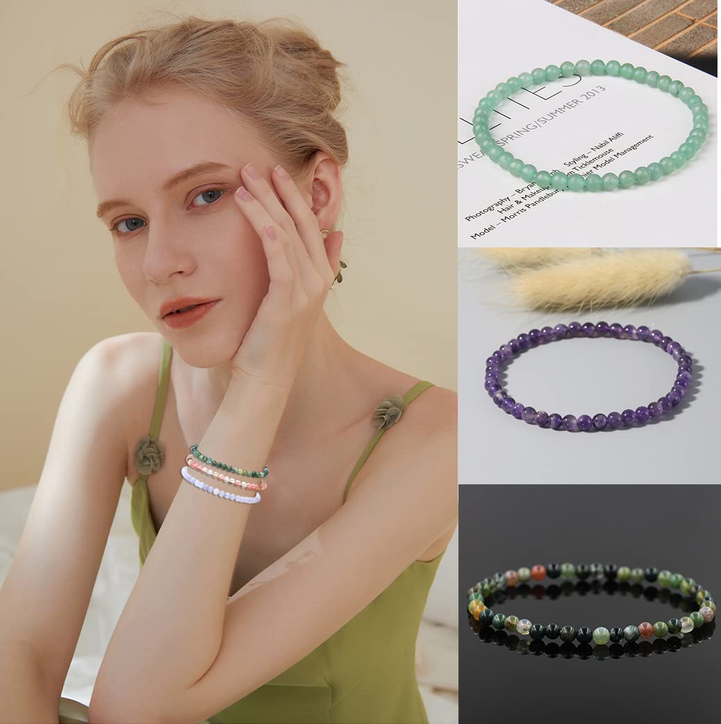 Handmade 6mm Semi-Precious Gemstone Round Bead Stretch Bracelet, 7" Unisex