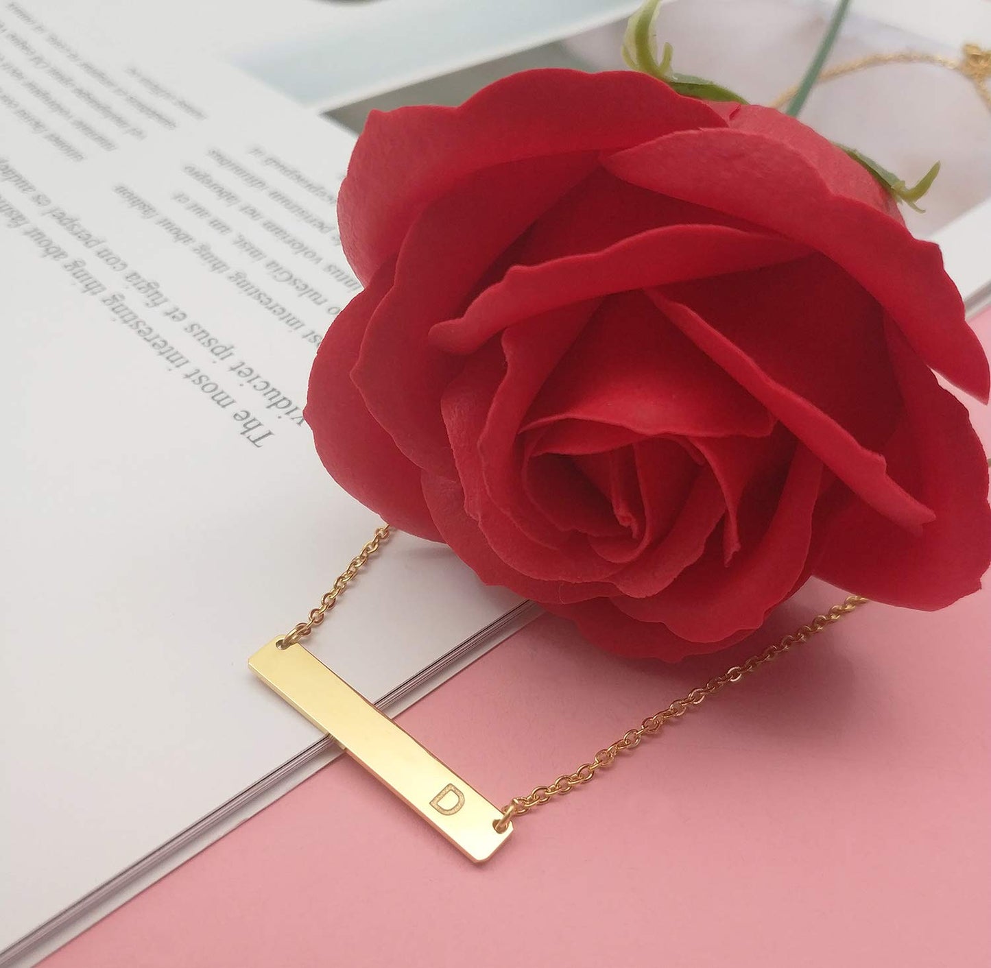 18K Gold Plated Bar Pendant Necklace, Dainty Stainless Steel Initial Letter Necklace for Women