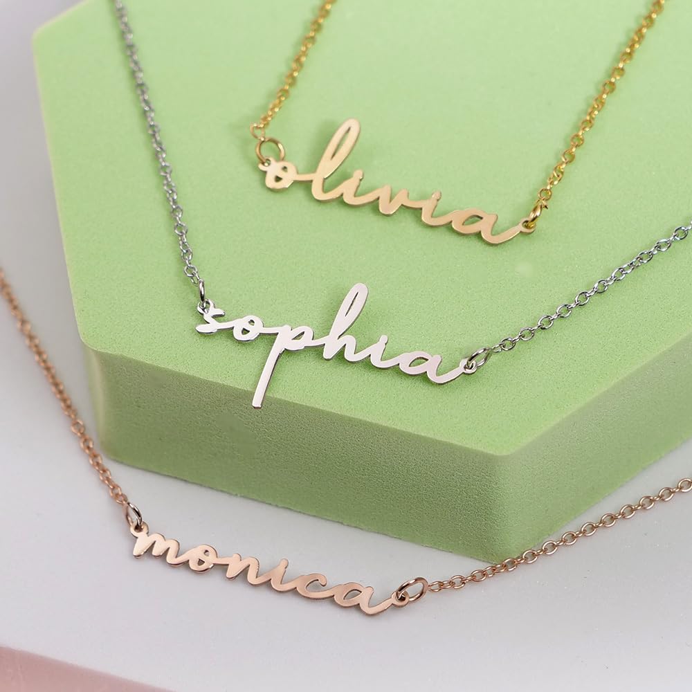 Personalized Name Necklace for Women, Custom Sterling Silver or Gold Pendant, Any Name or Word