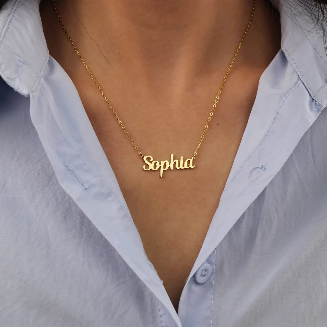 18K Gold Plated Personalized Name Necklace, Custom Name Pendant Jewelry Gift for Women