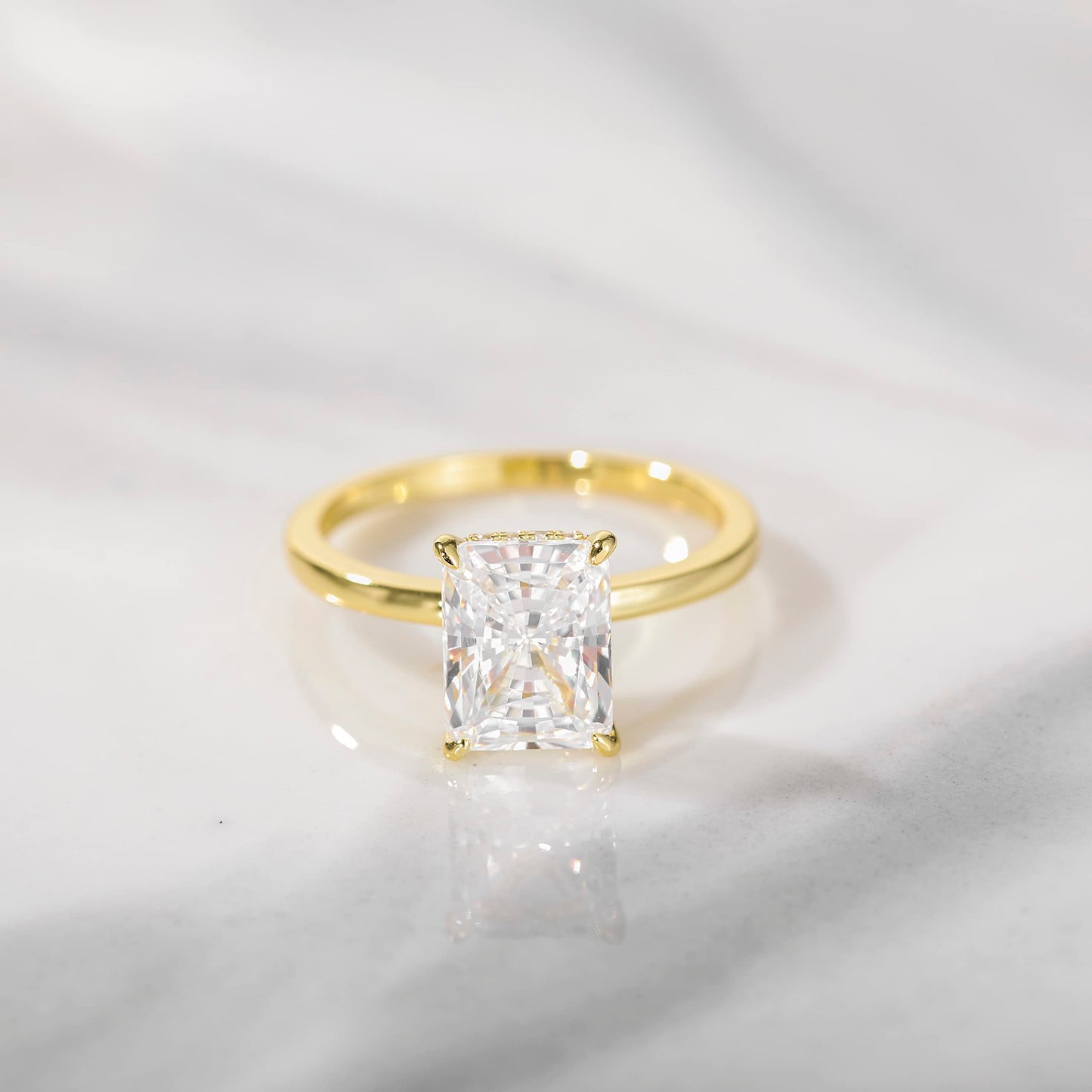 3CT 925 Sterling Silver Radiant Cut Cubic Zirconia Engagement Ring for Women, Solitaire CZ Wedding & Promise Ring, Size 3-11