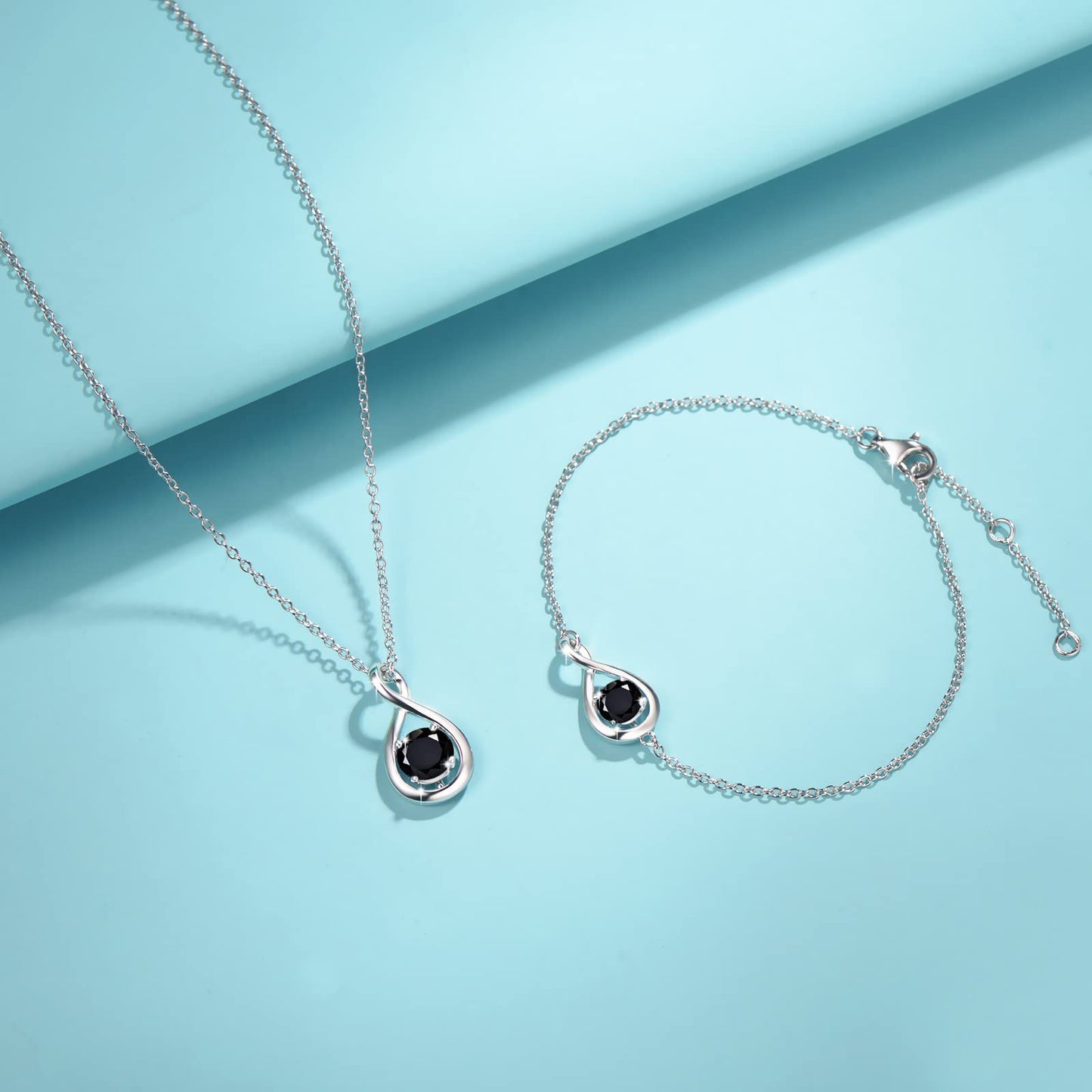 Sterling Silver Birthstone Infinity Pendant Necklace, 16"+2" Chain, Dainty Jewelry Gift for Women and Girls