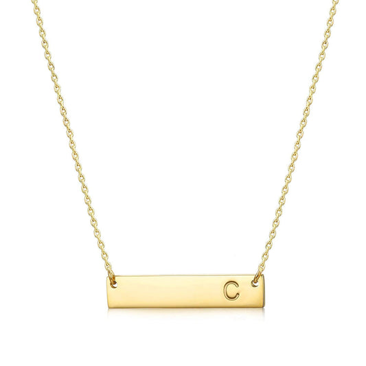 18K Gold Plated Bar Pendant Initial Necklace, Dainty Stainless Steel Personalized Letter Necklace for Women