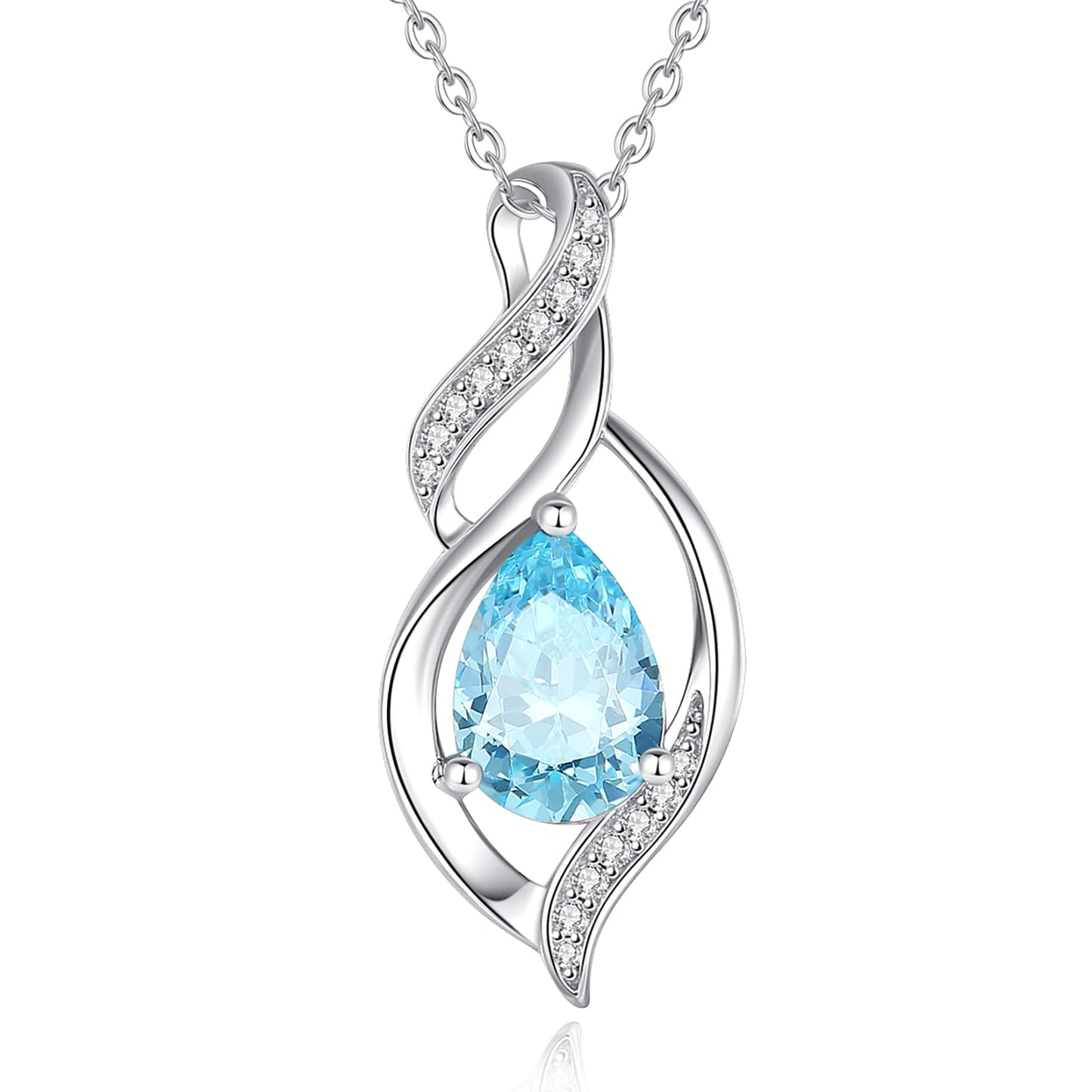 S925 Sterling Silver Birthstone Teardrop Necklace, Infinity Love Pendant, 16"+2" Gift for Women and Mom