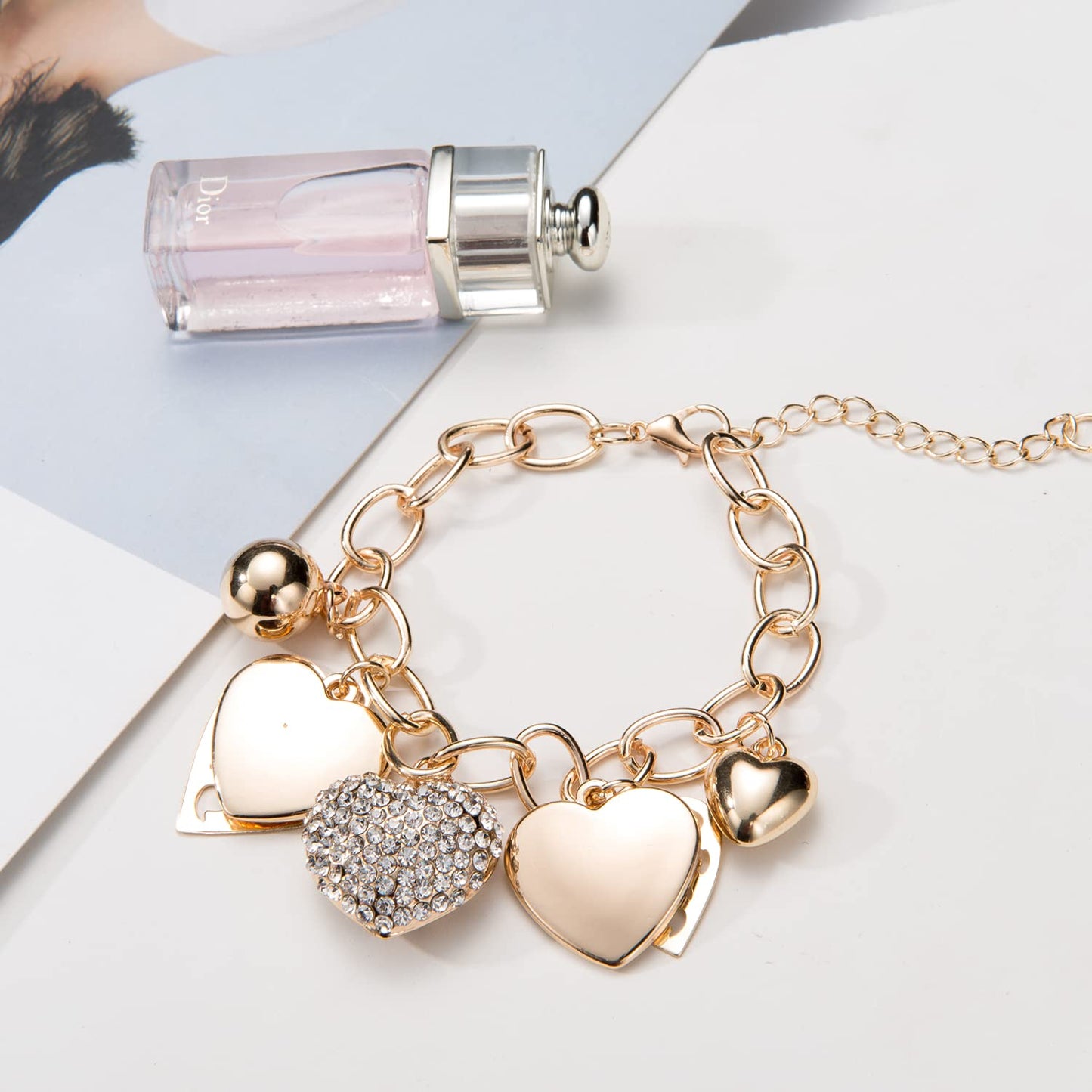 Sterling Silver Heart Clasp Snake Chain Bracelet, Compatible with Charms, Gift for Her with Box