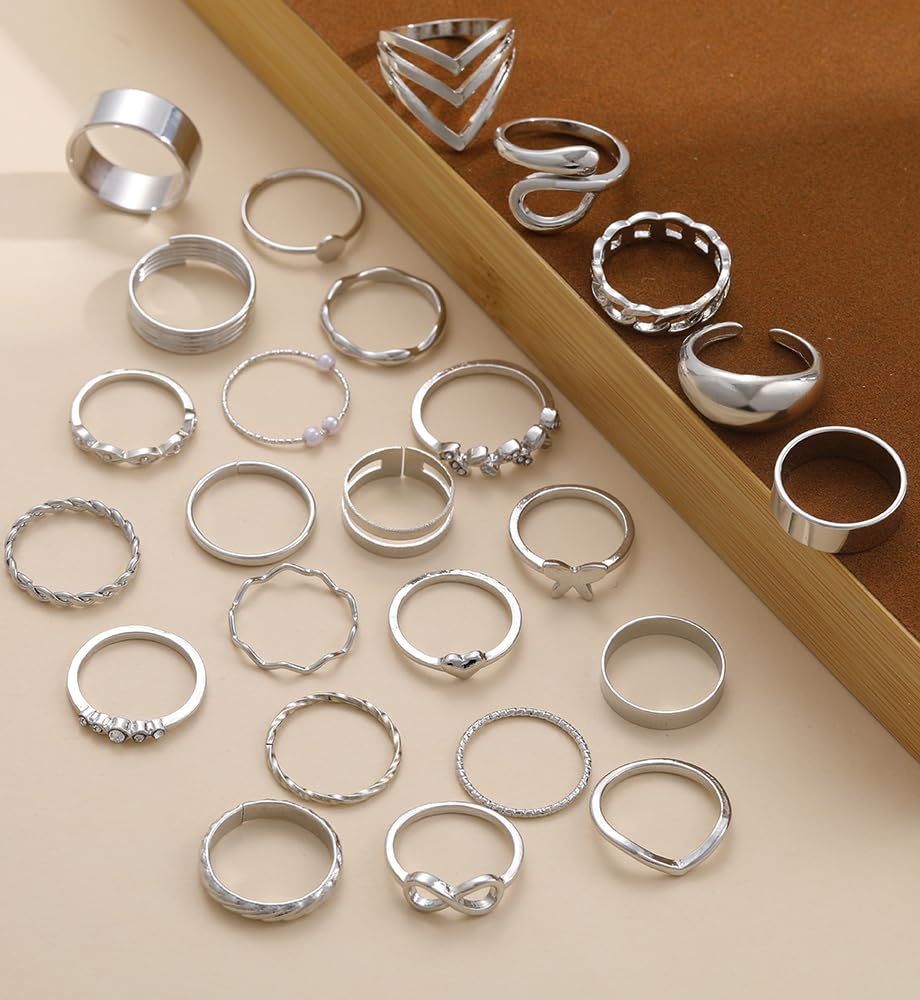 iF YOU 25 Pcs Gold Knuckle Ring Set for Women, Chunky Stackable Finger Midi Rings, Silver Simple Stacking Cute Rings Pack Trendy Stuff Jewelry Gift