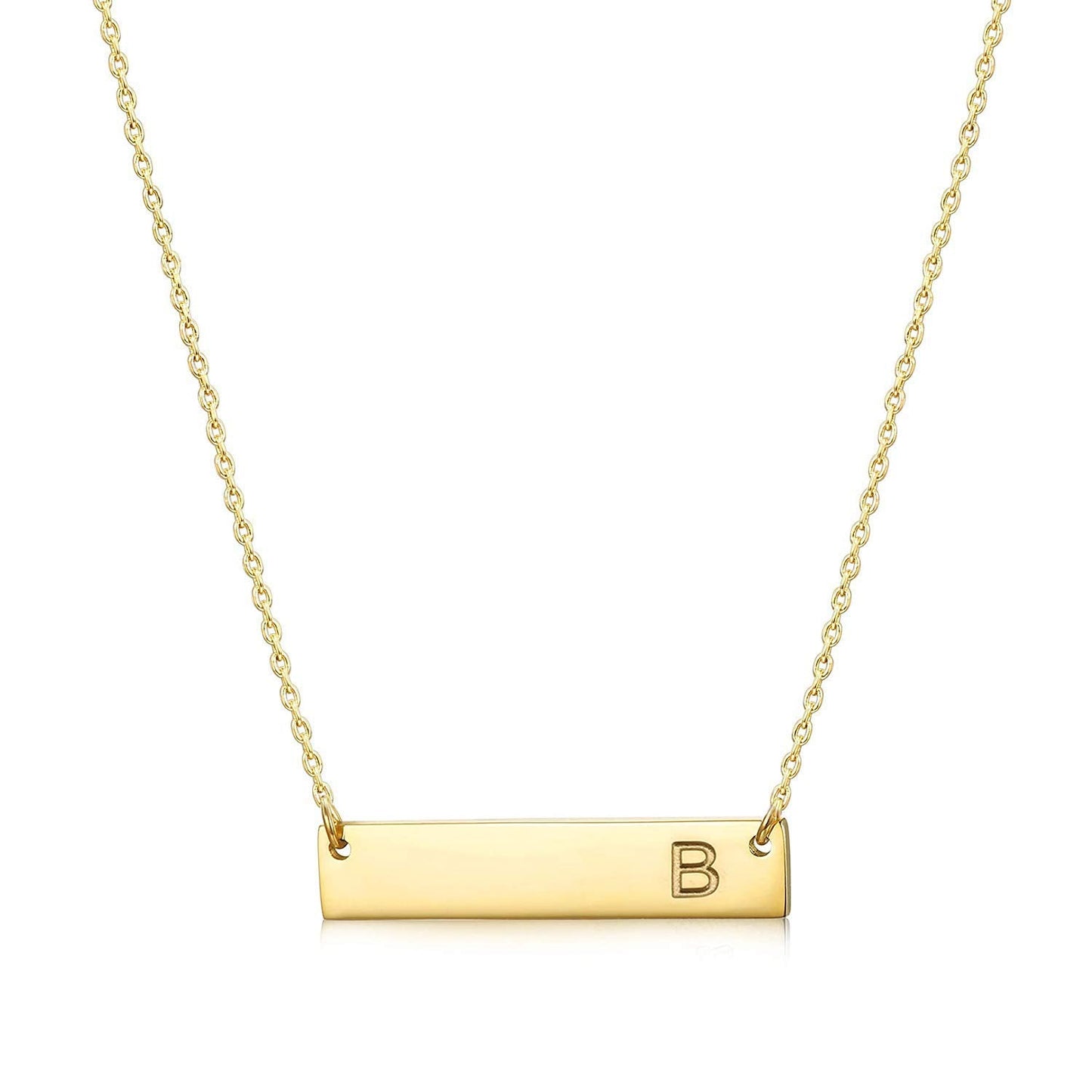 Bar Pendant Initial Necklace, 18K Gold Plated Stainless Steel, Dainty Personalized Letter Necklace for Women