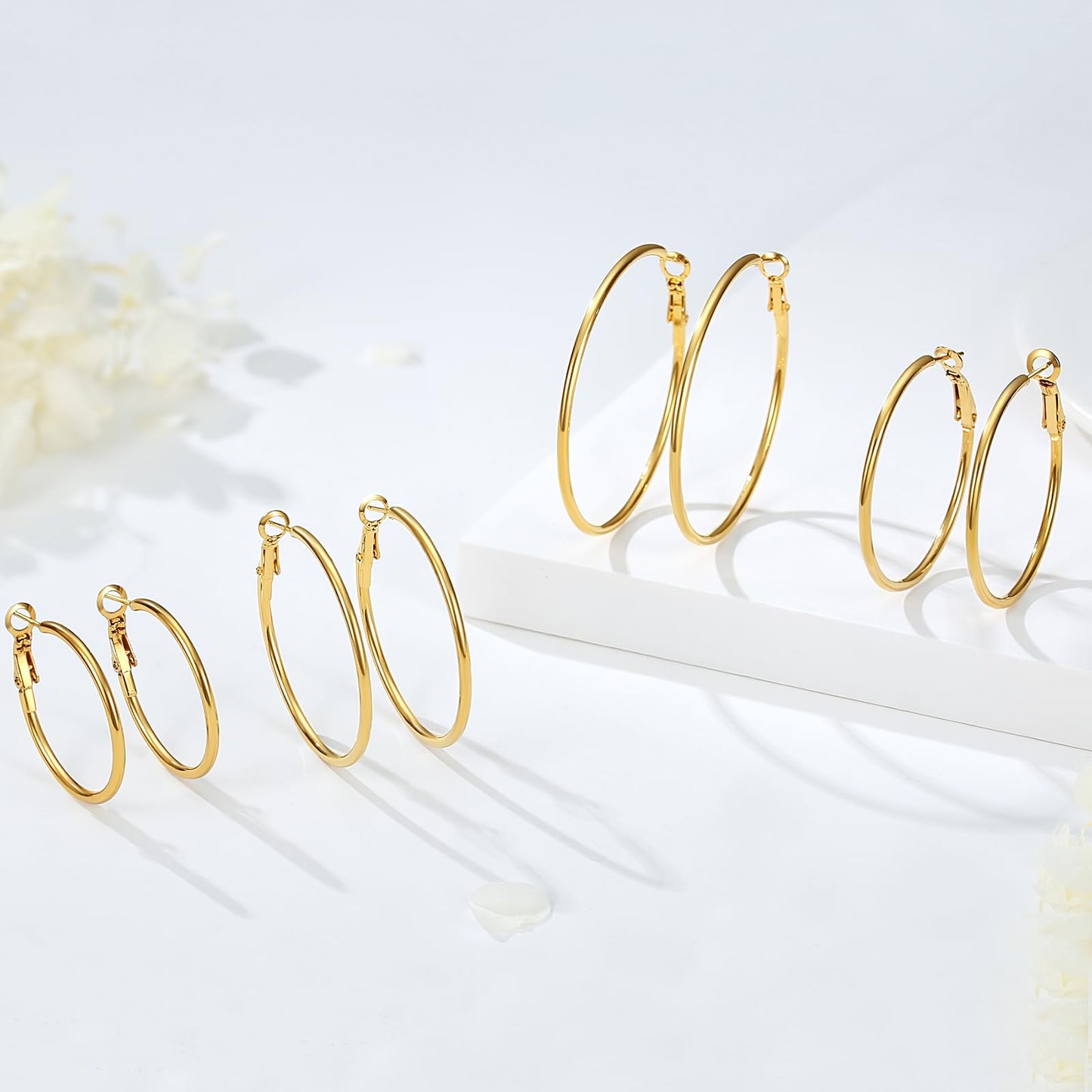3 Pairs Gold Hoop Earrings Set for Women & Teens, Trendy Chunky & Dainty Huggie Hoops