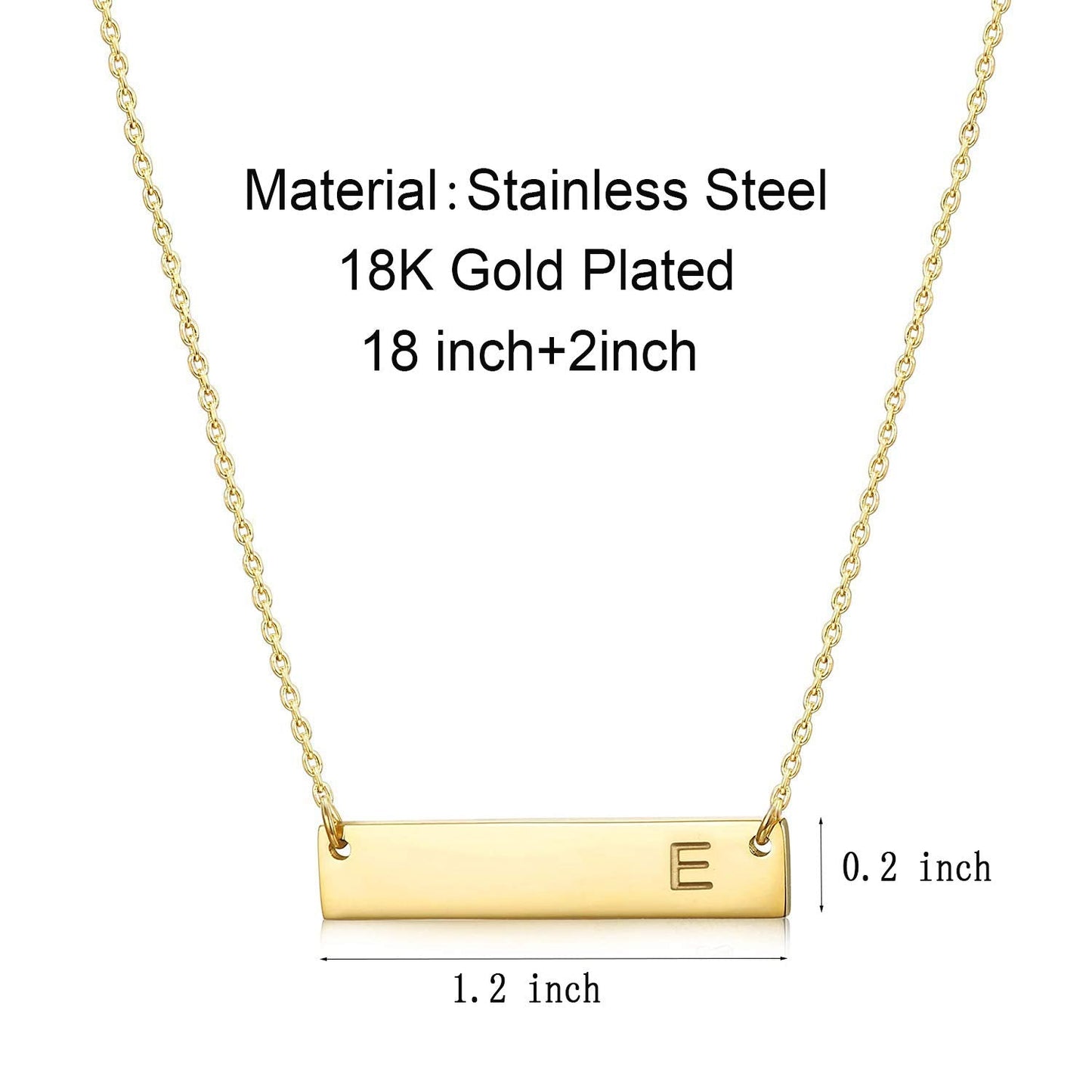 18K Gold Plated Bar Pendant Necklace, Dainty Initial Letter Necklace in Stainless Steel for Women