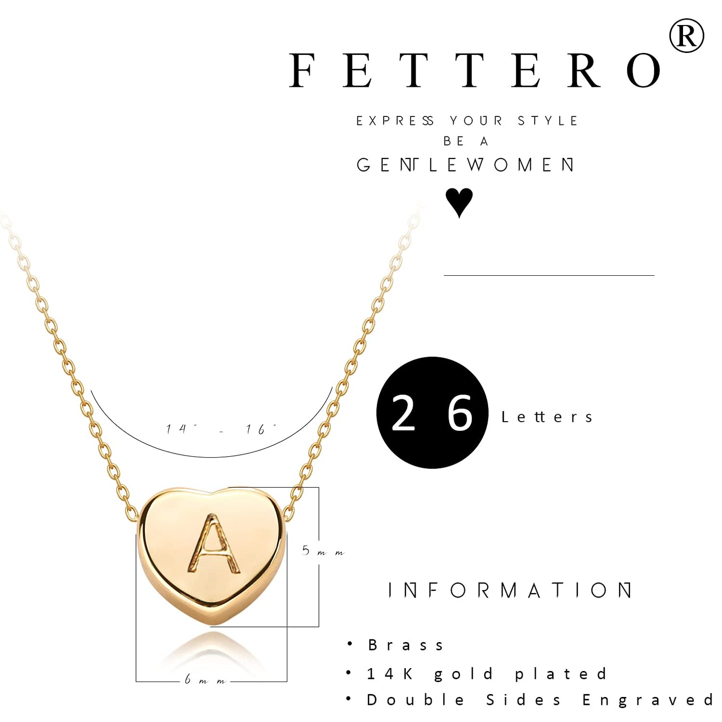14K Gold Plated Initial Necklace for Women, Round A-Z Letter Monogram Pendant on Figaro Chain