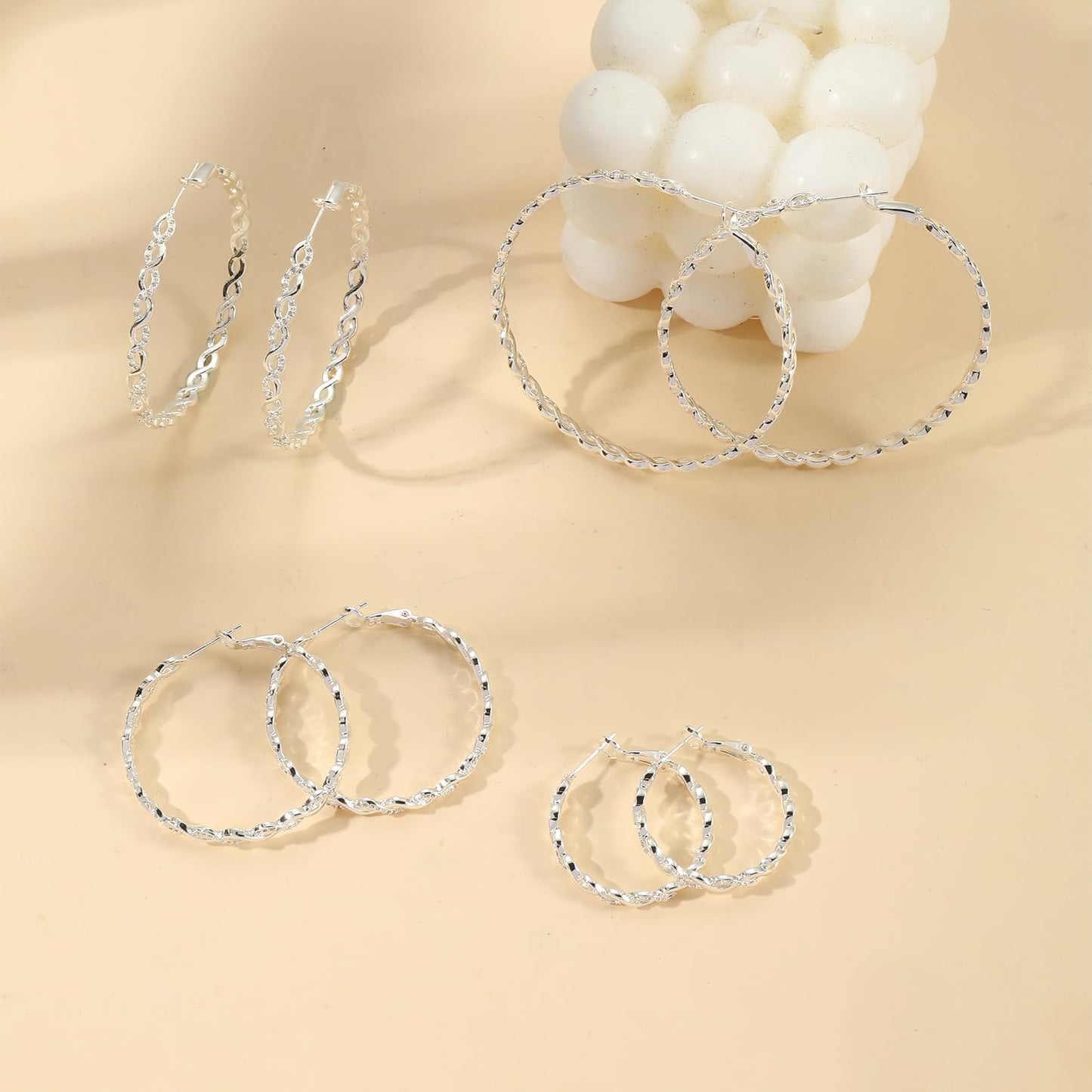 925 Sterling Silver Twisted Hoop Earrings for Women, Lightweight Cubic Zirconia Hoops, Hypoallergenic, 20-60mm