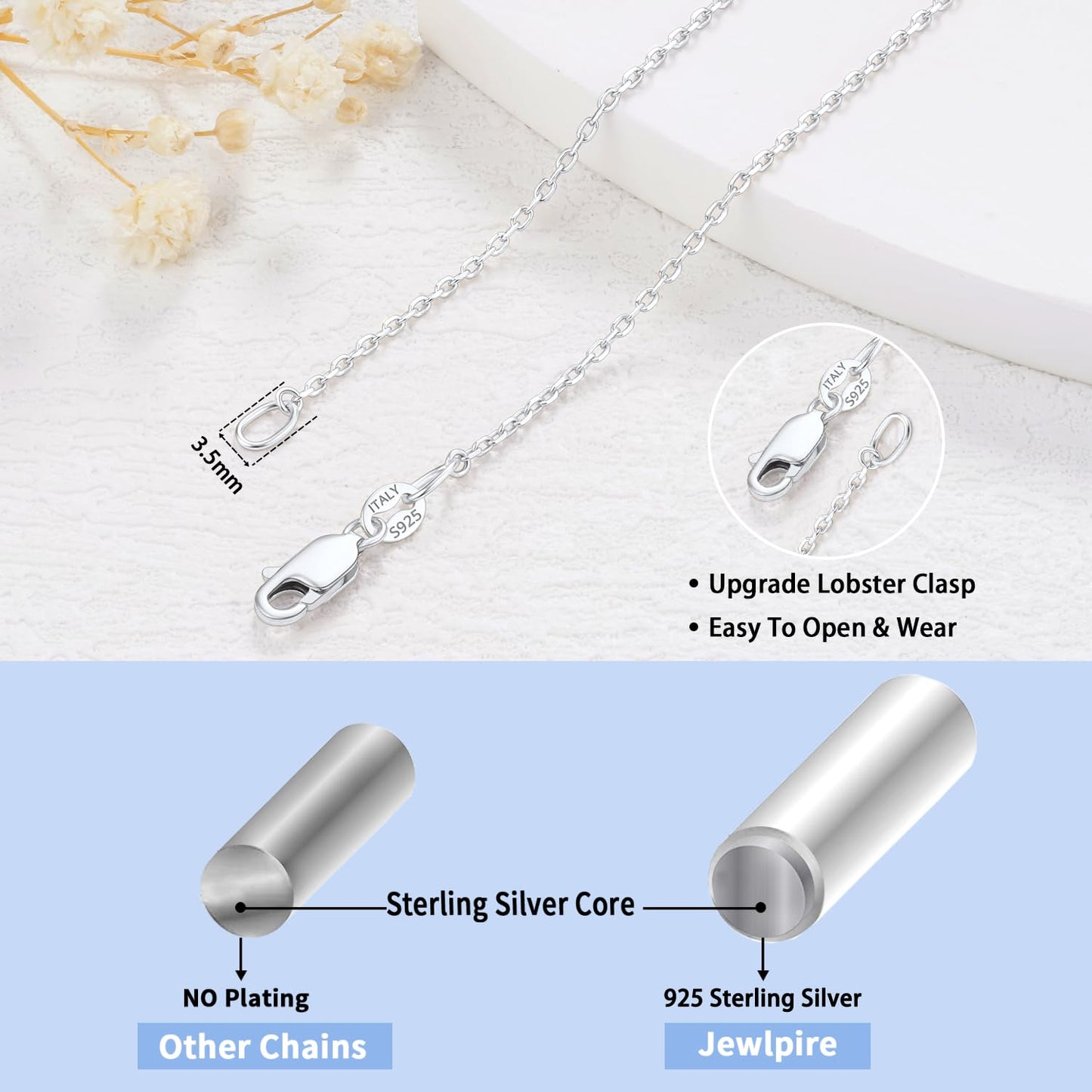 18K Gold Plated 925 Sterling Silver 1.1mm Cable Chain Necklace for Women, Thin Dainty and Sturdy, 14"-24" Adjustable