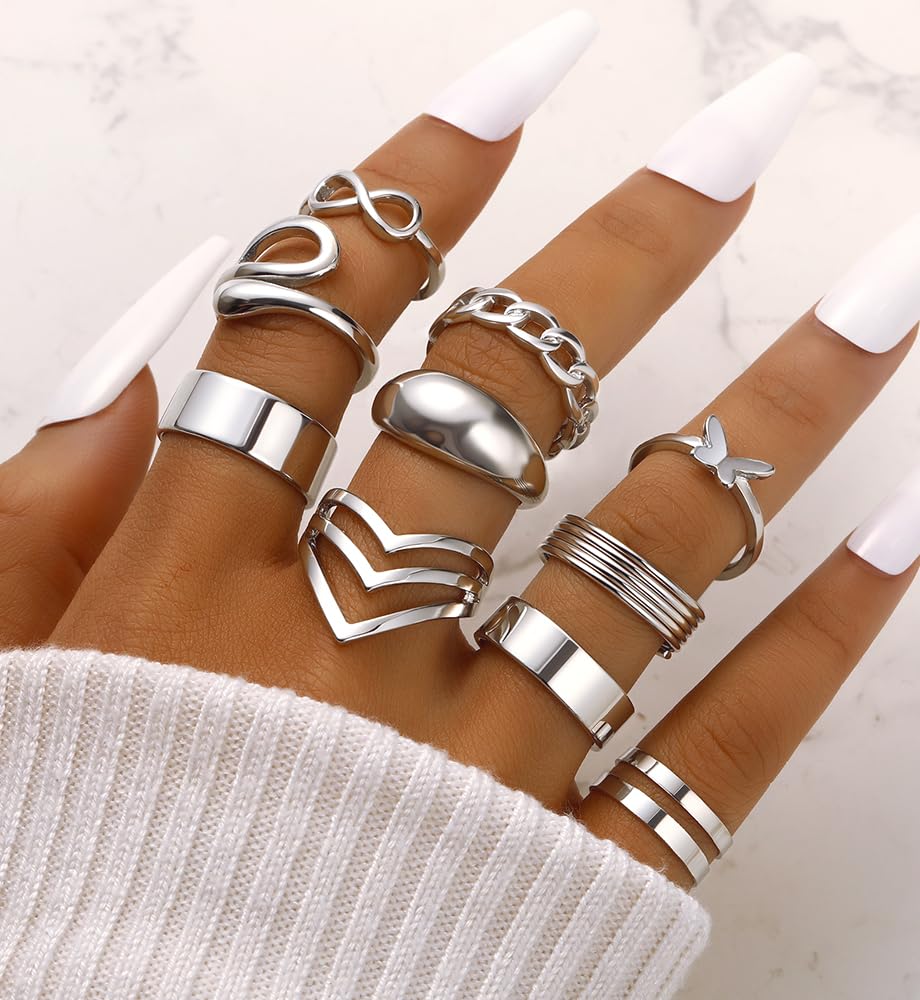 iF YOU 25 Pcs Gold Knuckle Ring Set for Women, Chunky Stackable Finger Midi Rings, Silver Simple Stacking Cute Rings Pack Trendy Stuff Jewelry Gift