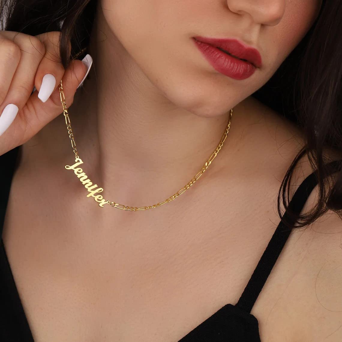 Personalized 18K Gold Plated Name Necklace, Custom Name Plate Pendant Jewelry Gift for Women