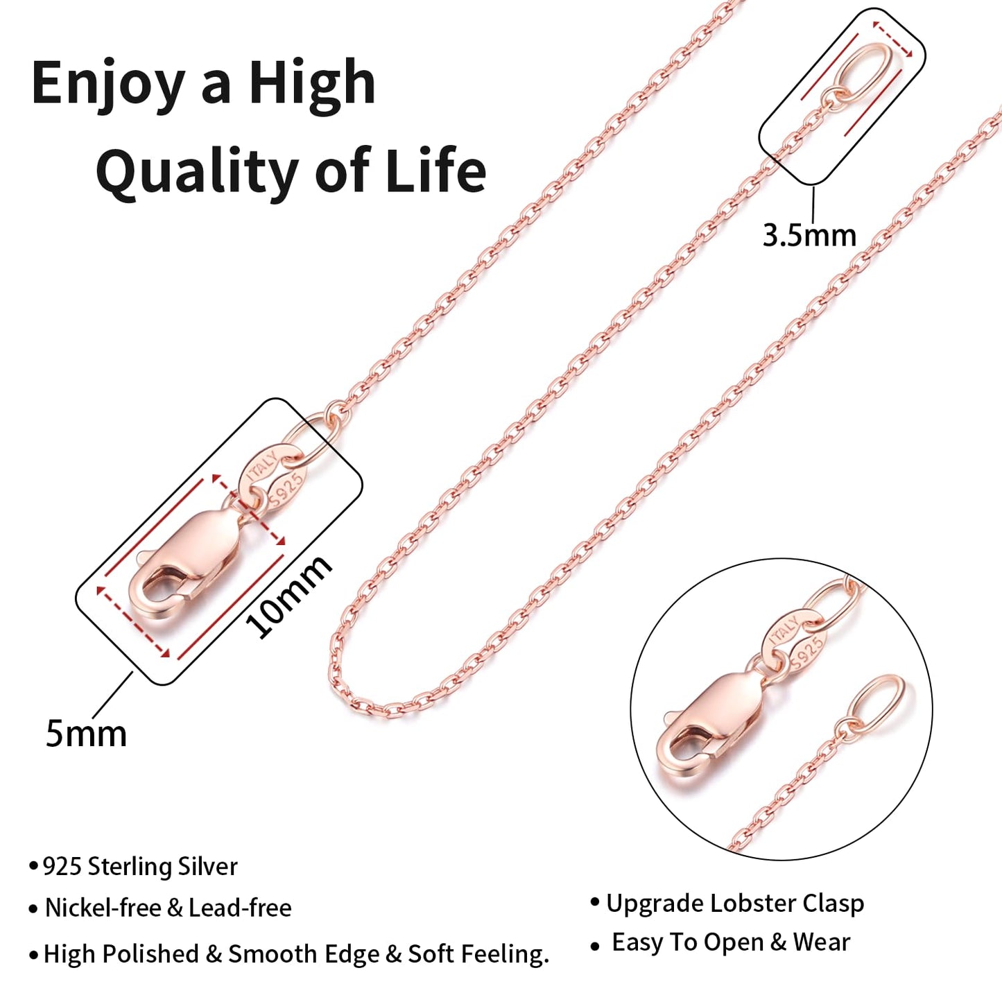 18K Gold Plated 925 Sterling Silver 0.8mm Box Chain Necklace for Women and Girls, Thin Strong Lobster Claw, 16"-24" Adjustable