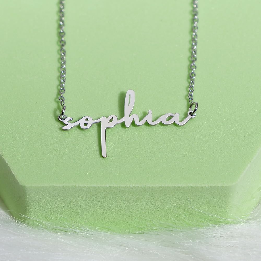Personalized Name Necklace for Women, Custom Sterling Silver or Gold Pendant, Any Name or Word