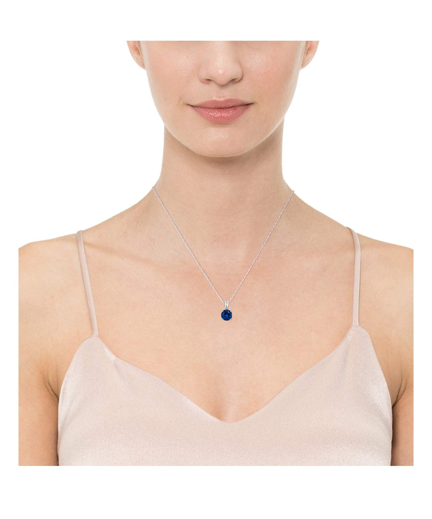 Sterling Silver Round Cut Birthstone Pendant Necklace, 18 Inch Chain